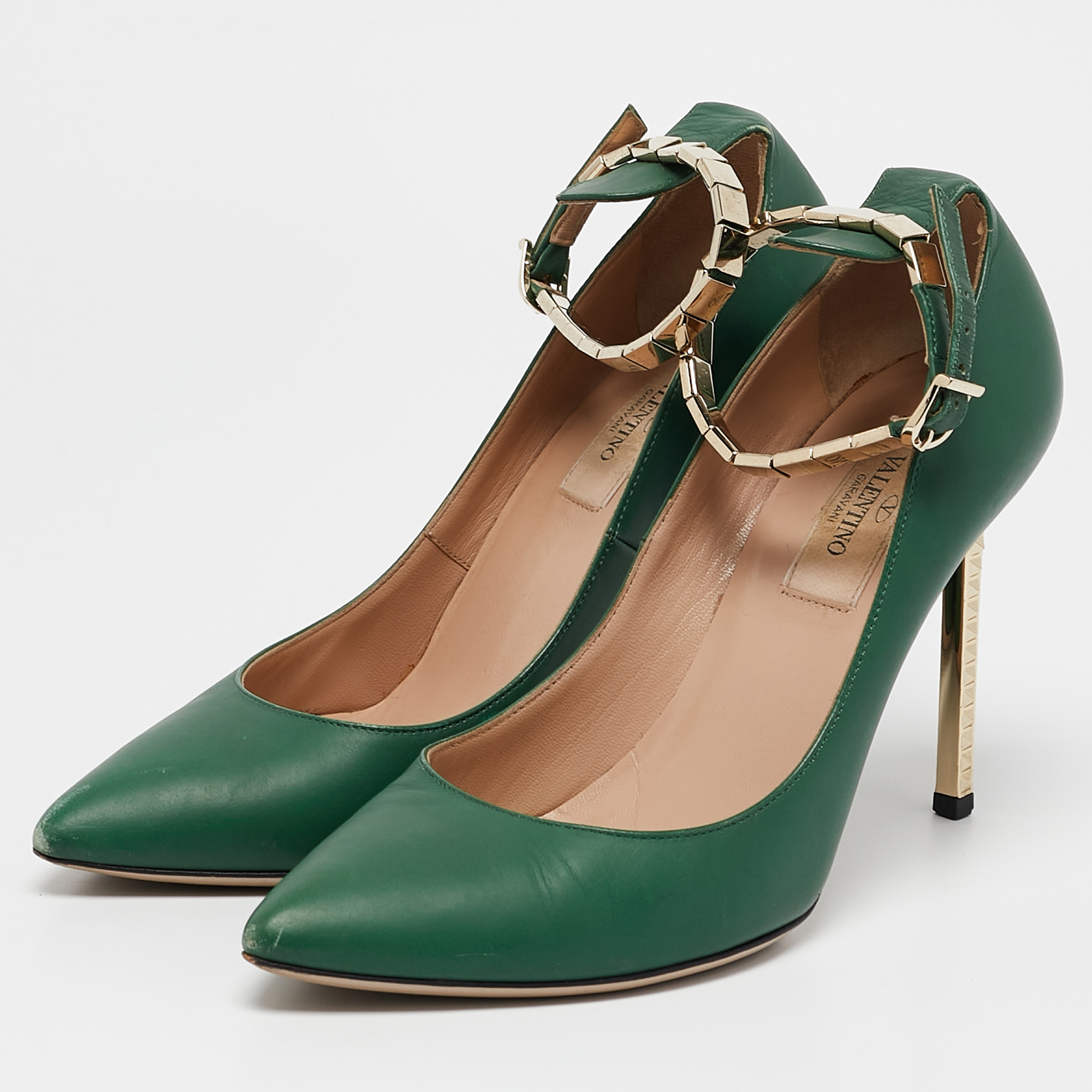 Valentino Green Leather Pointed Toe Ankle Strap Pumps Size 36 