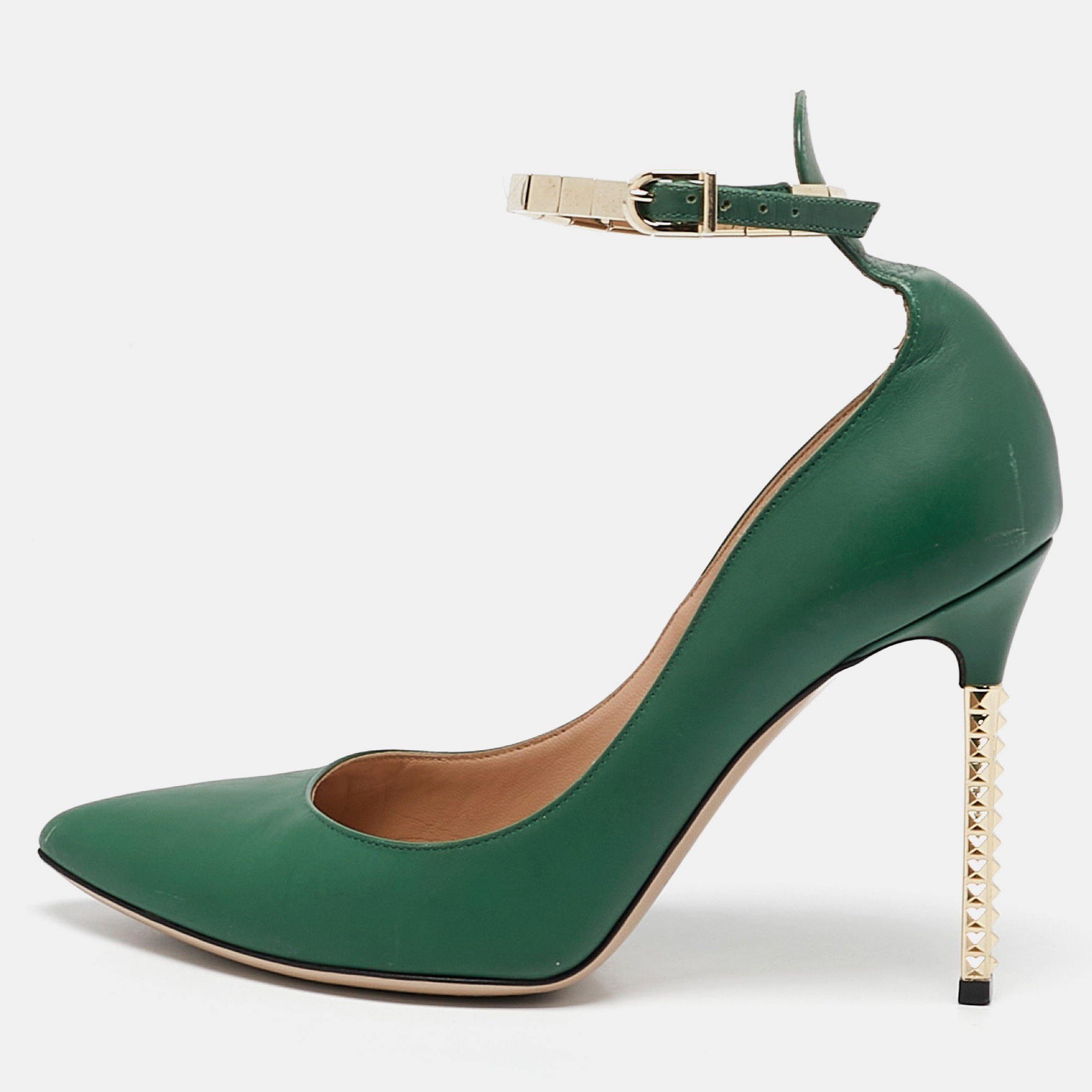 

Valentino Green Leather Pointed Toe Ankle Strap Pumps Size