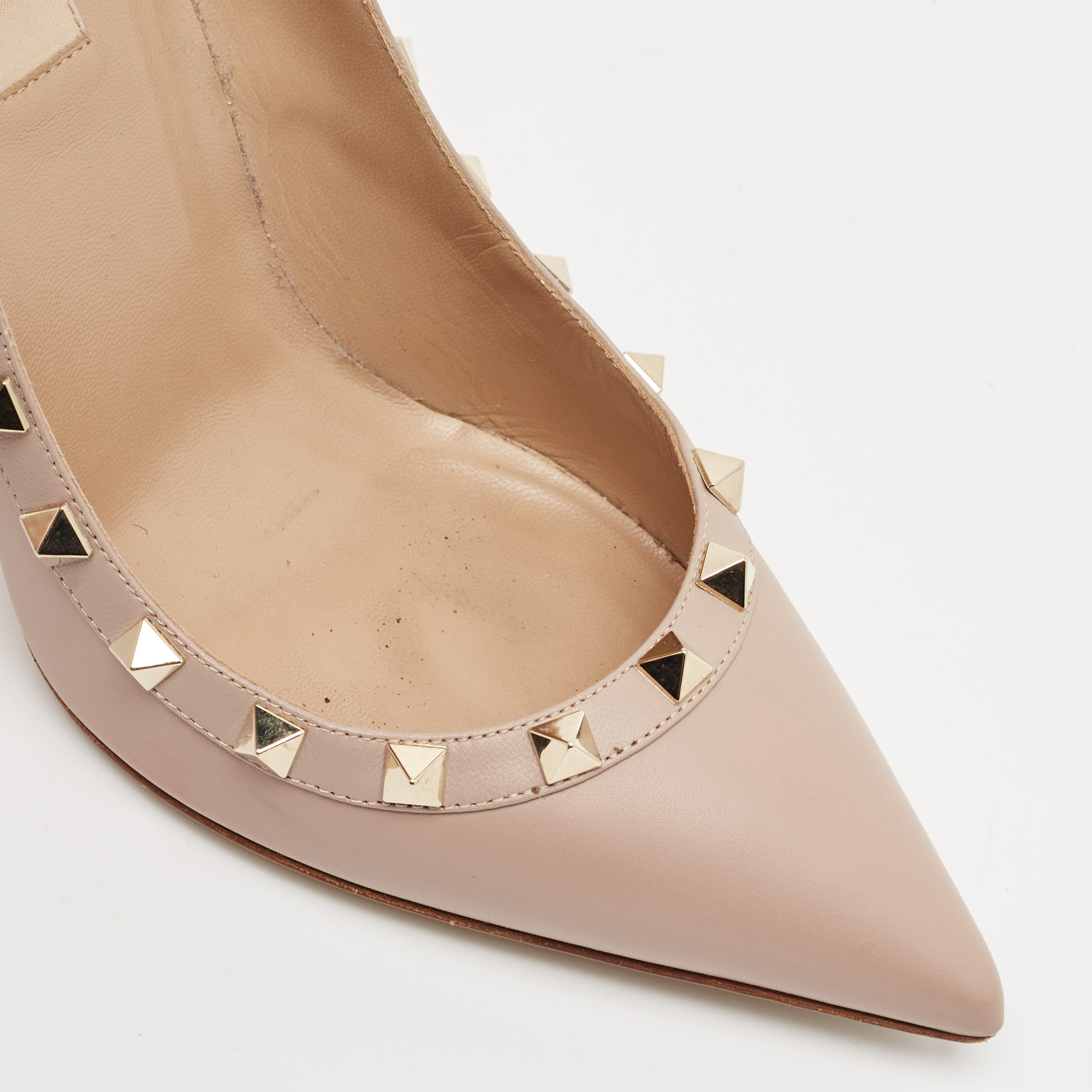 Valentino Poudre Pink Leather Rockstud Pointed Toe Pumps Size 38.5 