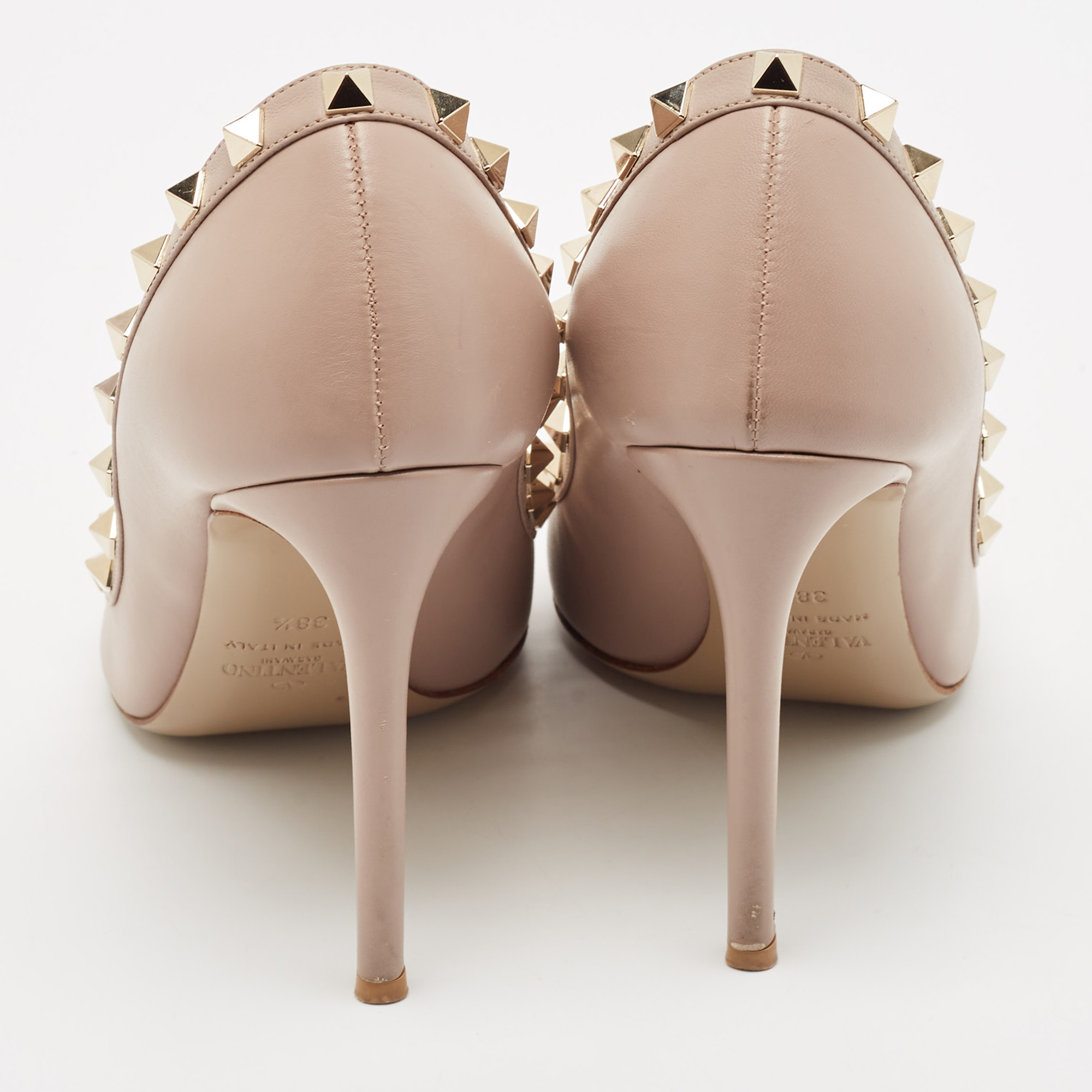Valentino Poudre Pink Leather Rockstud Pointed Toe Pumps Size 38.5 