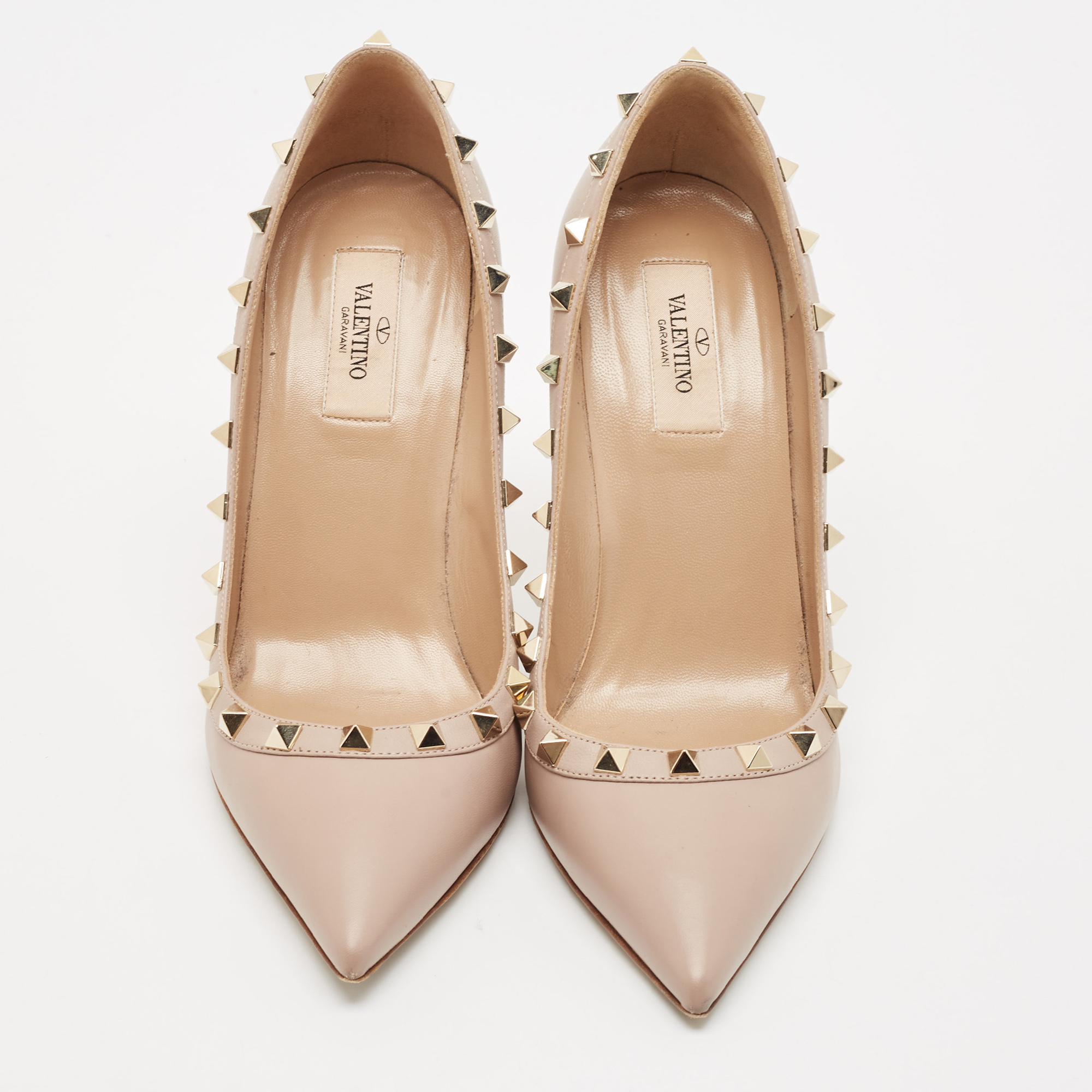 Valentino Poudre Pink Leather Rockstud Pointed Toe Pumps Size 38.5 