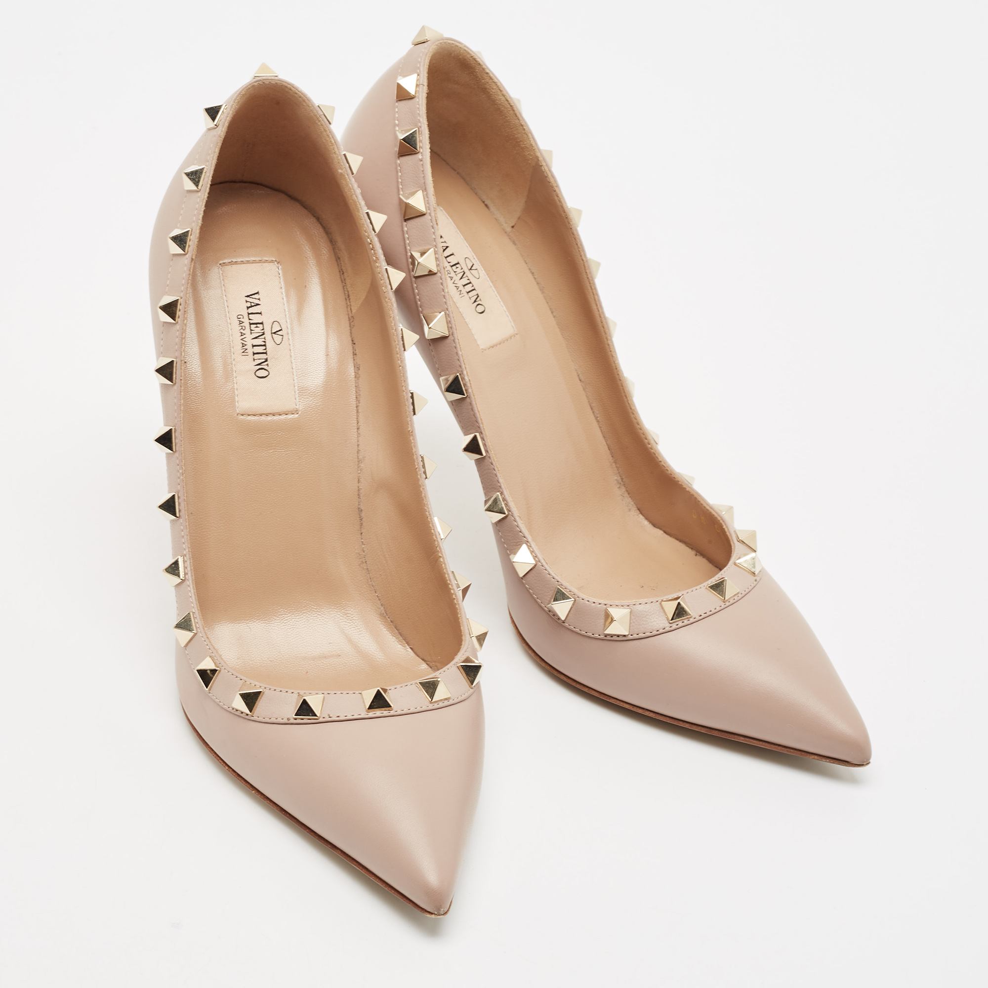 Valentino Poudre Pink Leather Rockstud Pointed Toe Pumps Size 38.5 