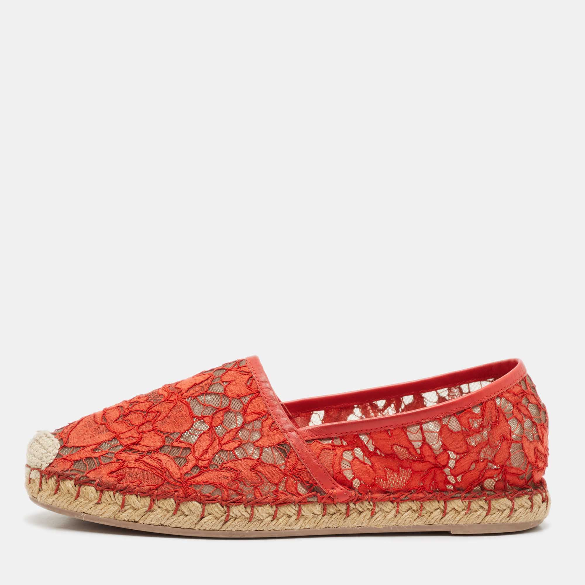 

Valentino Red Lace and Leather Espadrille Flats Size