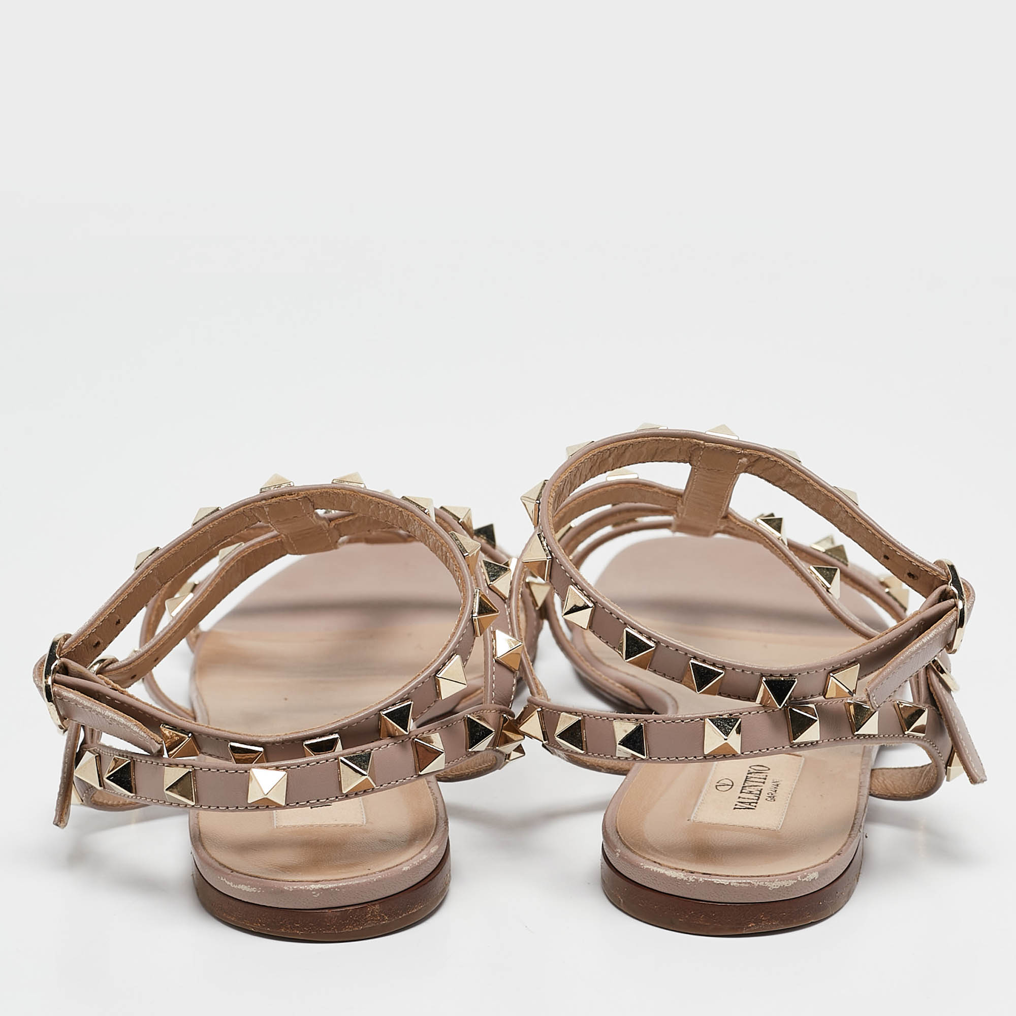 Valentino Pink Leather Rockstud Flat Ankle Strap Sandals Size 39 