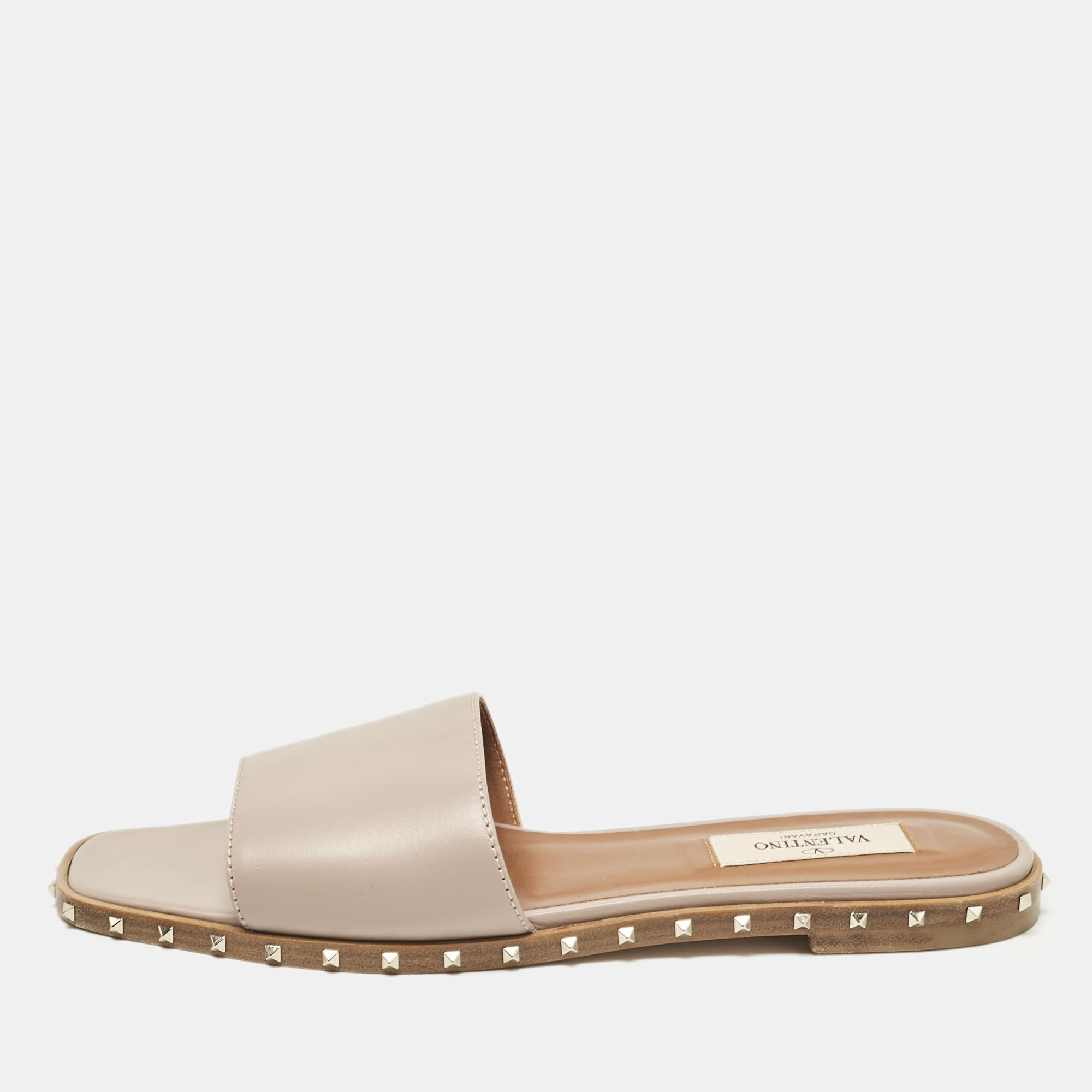 

Valentino Beige Leather Rockstud Flat Slides Size