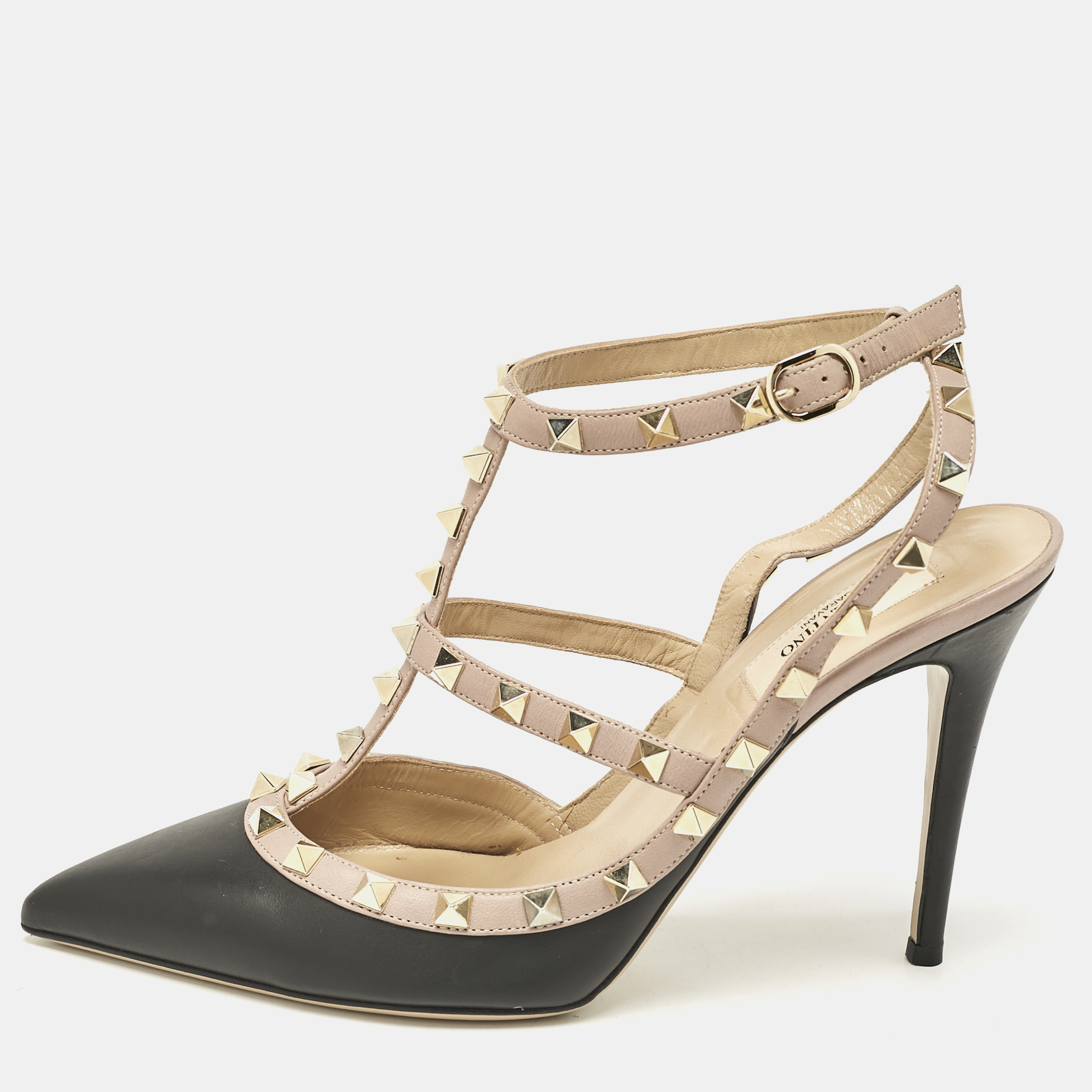 

Valentino Black Leather Rockstud Caged Pumps Size