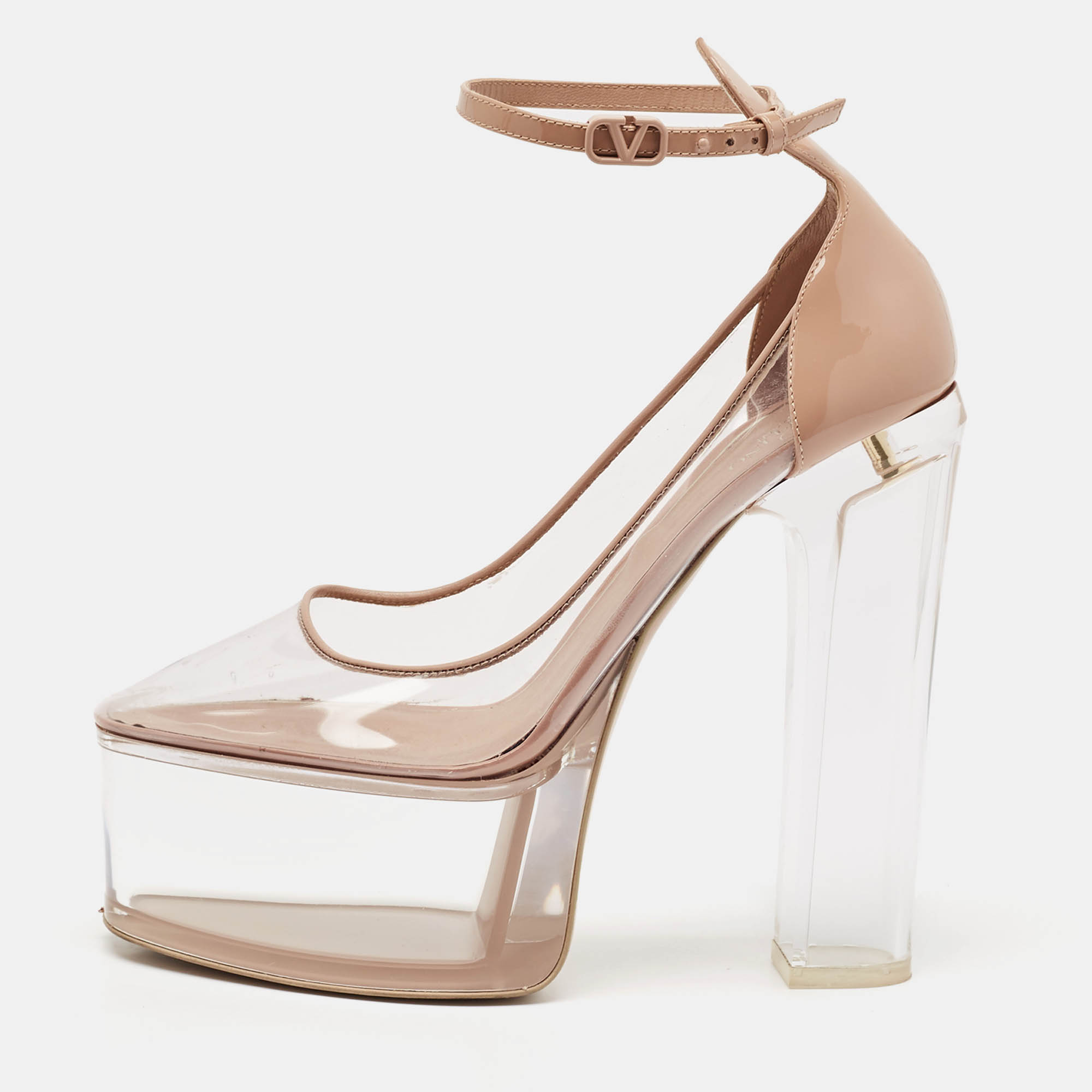 

Valentino Beige/Transparent PVC and Leather Platform Pumps Size