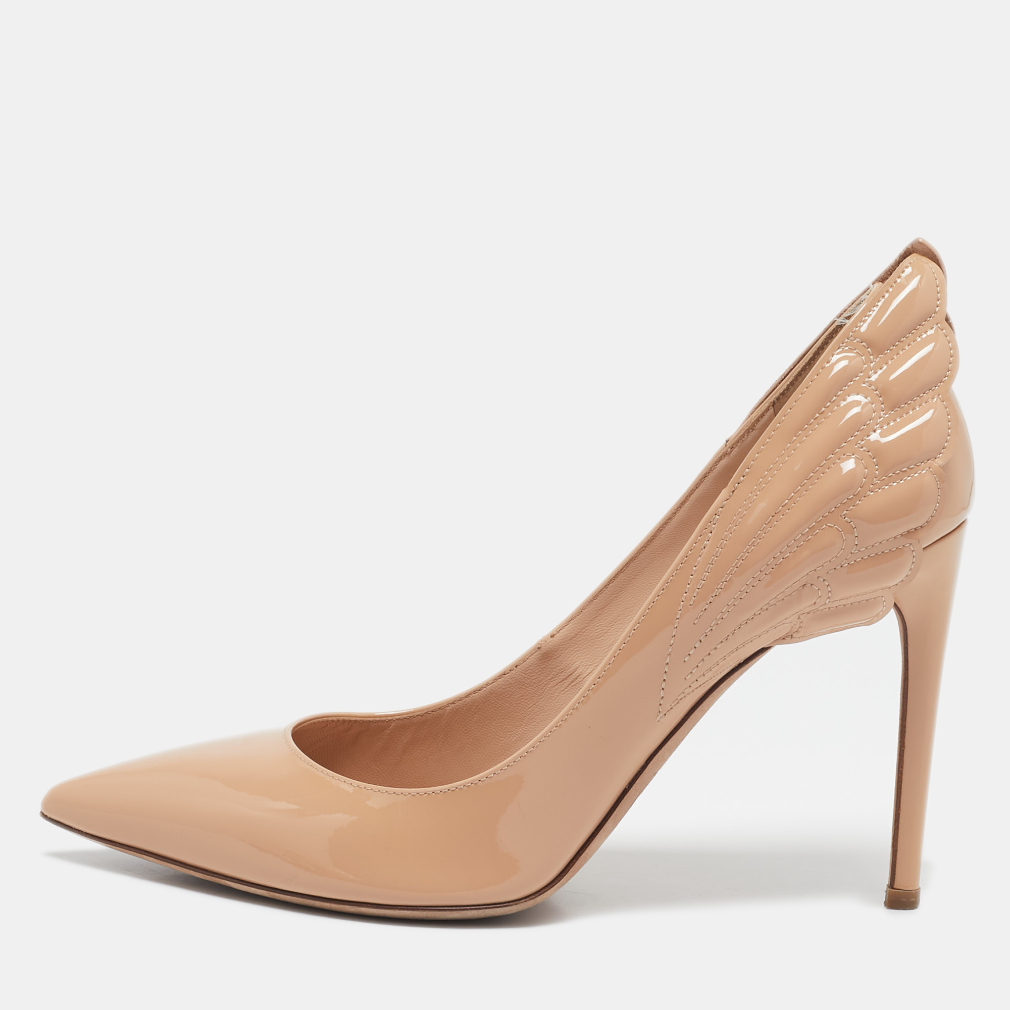 

Valentino Beige Patent Leather Wings Detail Pointed Toe Pumps Size