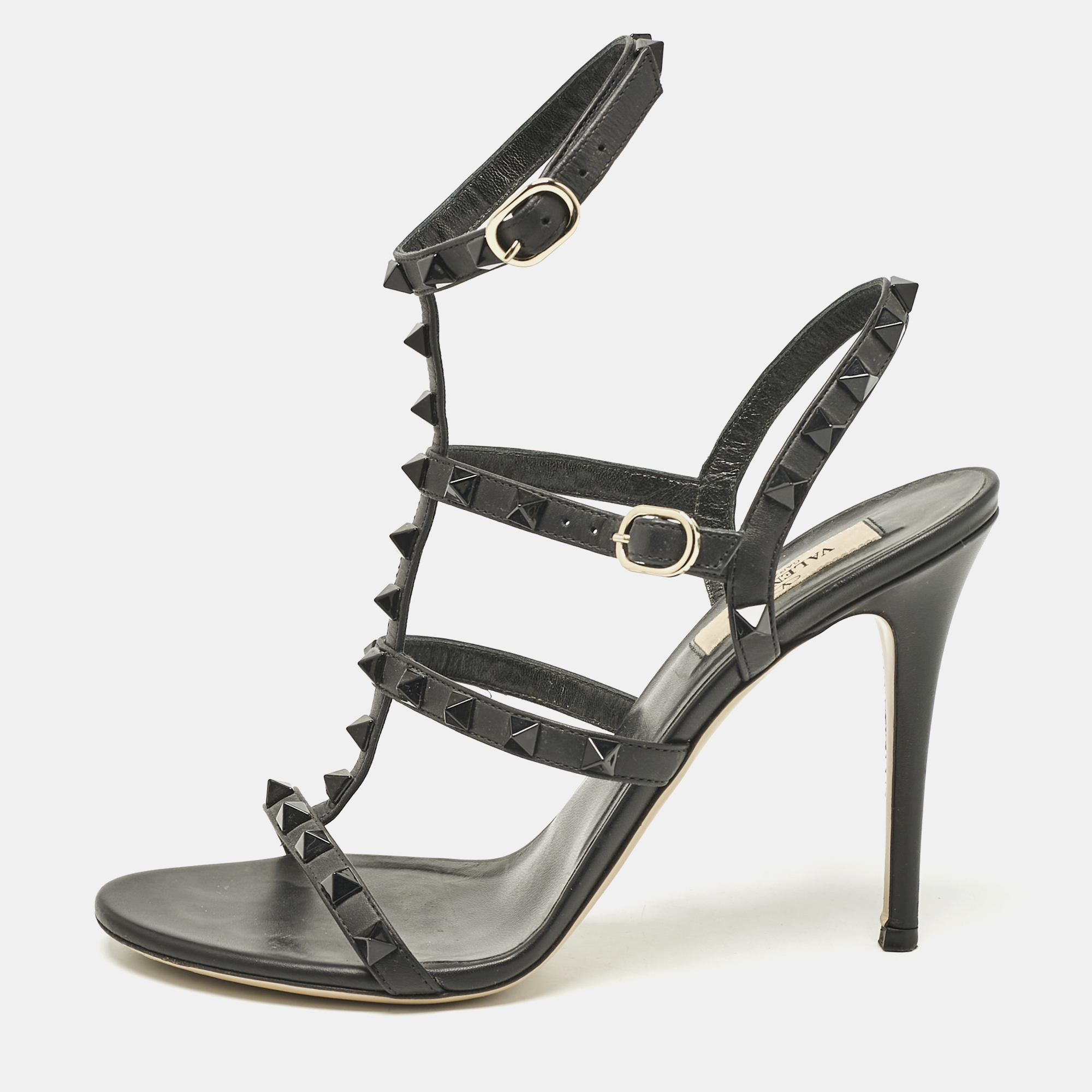 

Valentino Black Leather Rockstud Cage Sandals Size 38