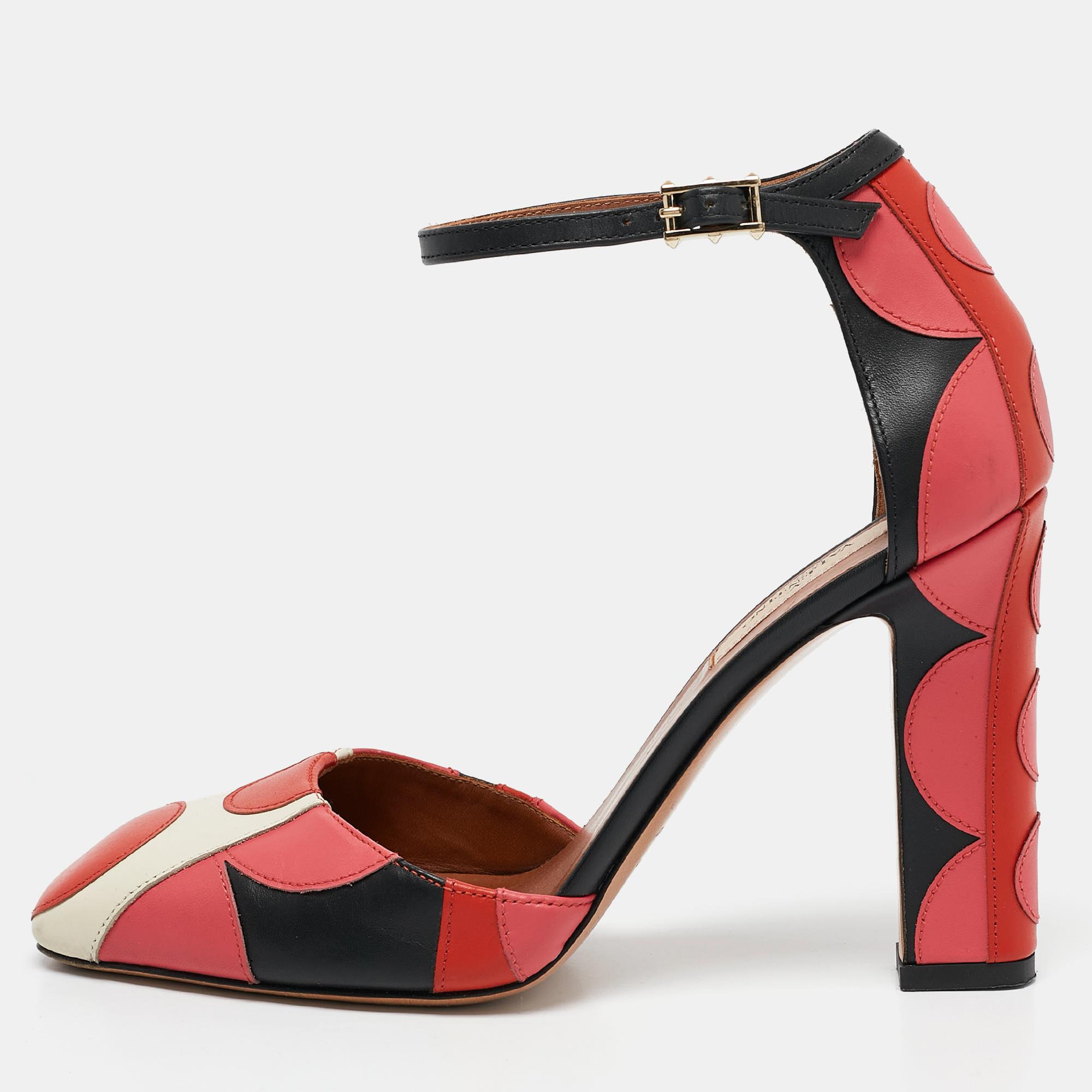 

Valentino Multicolor Leather Carmen Square-Toe Ankle Strap Pumps Size