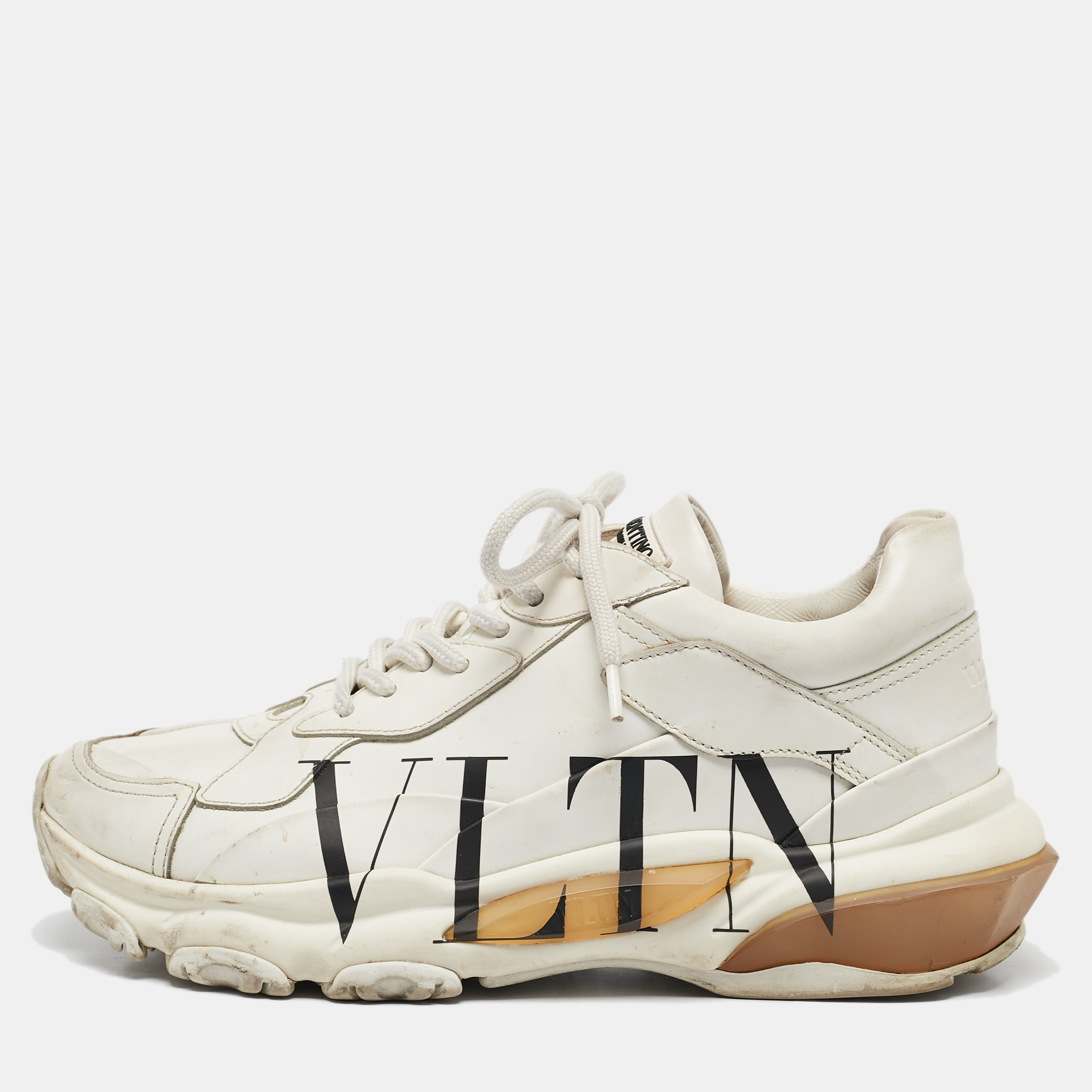 

Valentino Cream Leather VLTN Lace Up Sneakers Size