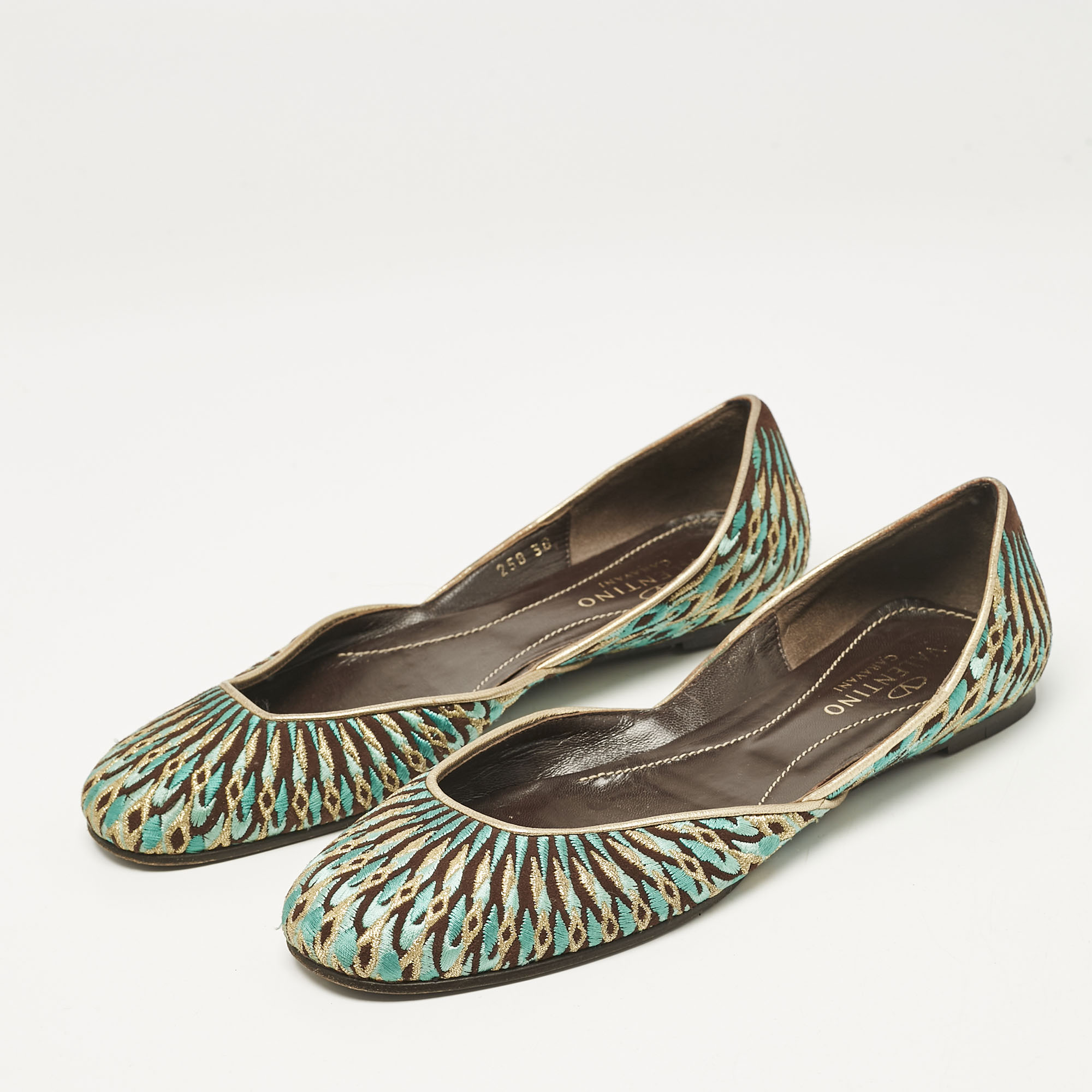 Valentino Multicolor Leather and Lurex Fabric Ballet Flats Size 38 