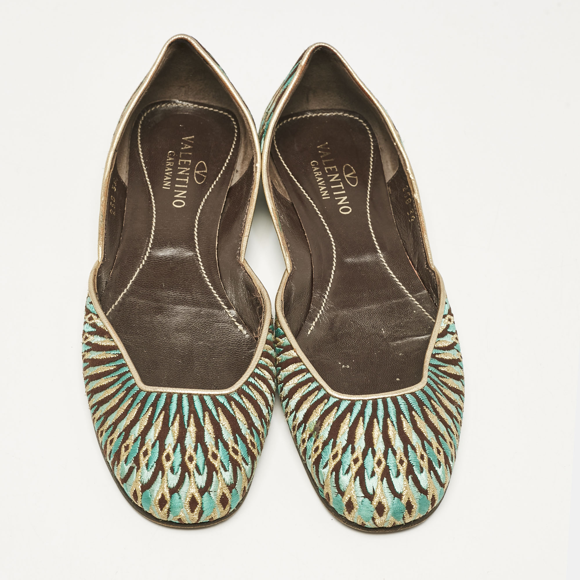 Valentino Multicolor Leather and Lurex Fabric Ballet Flats Size 38 