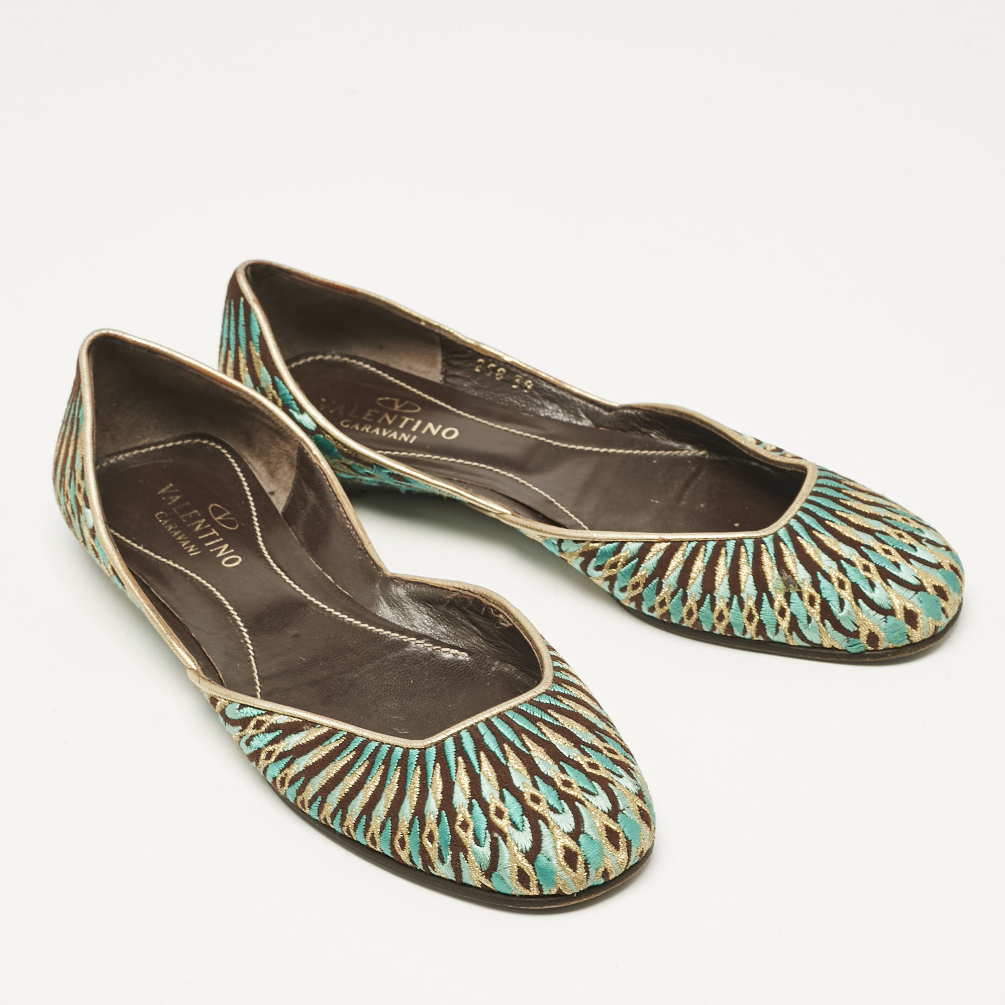 Valentino Multicolor Leather and Lurex Fabric Ballet Flats Size 38 