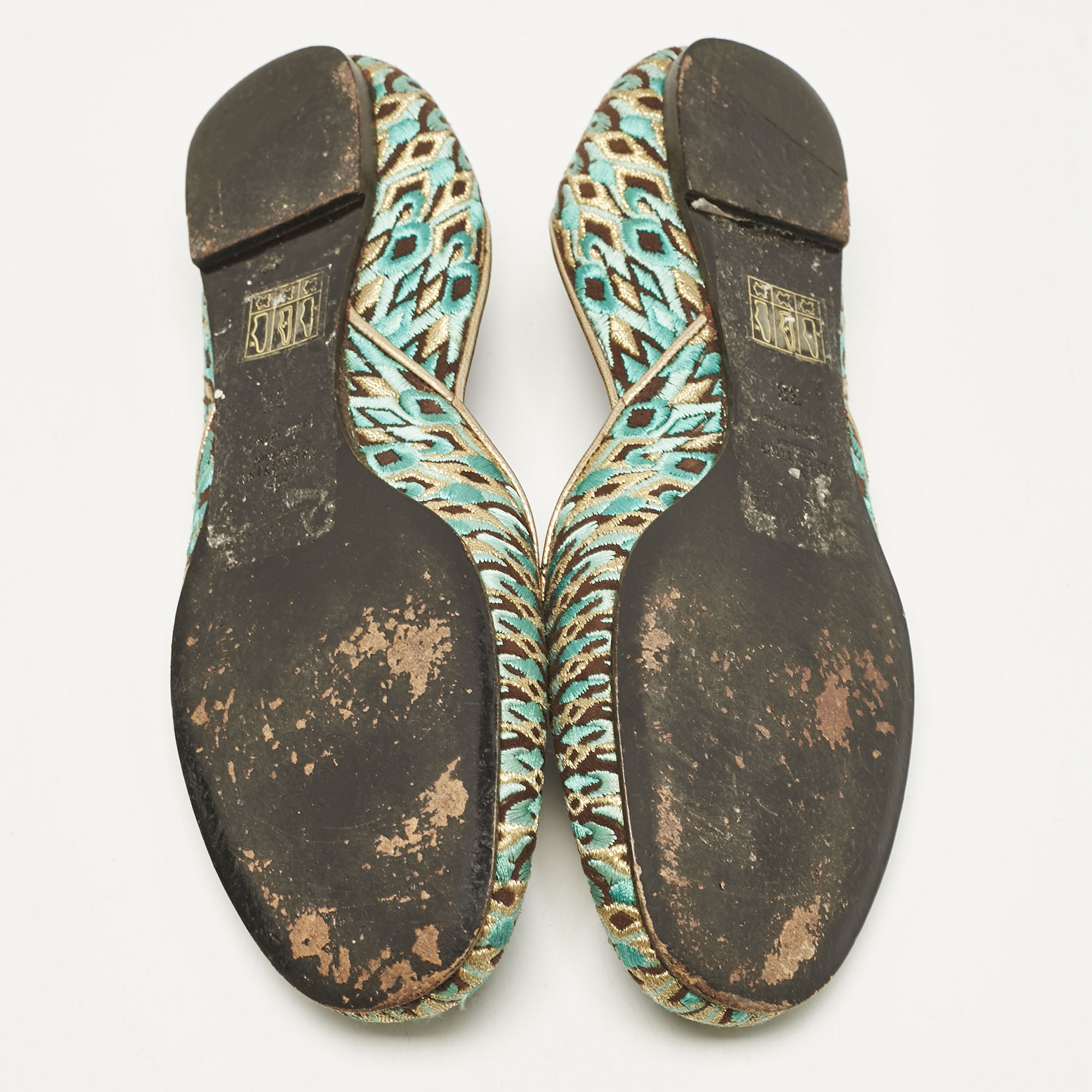 Valentino Multicolor Leather and Lurex Fabric Ballet Flats Size 38 