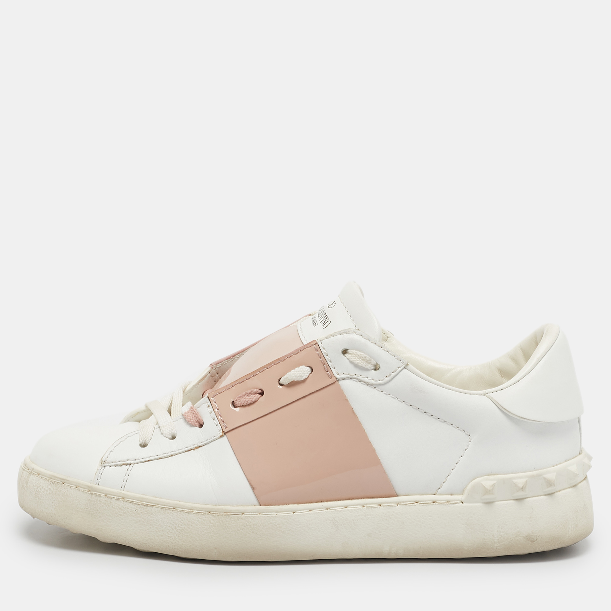 

Valentino White/Beige Leather Rockstud Low Top Sneakers Size