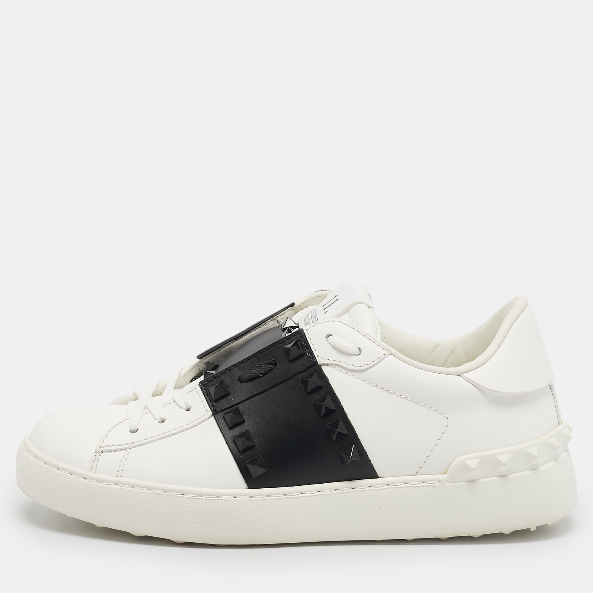 

Valentino White/Black Leather Rockstud Low Top Sneakers Size