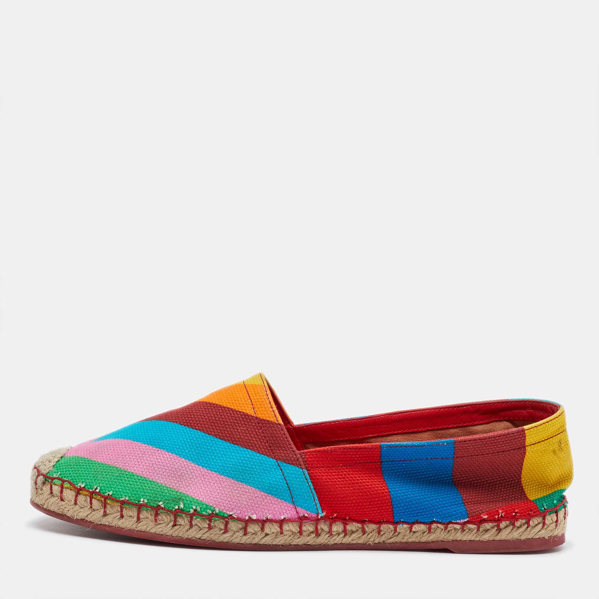 

Valentino Multicolor Chevron Print Canvas Espadrille Loafers Size