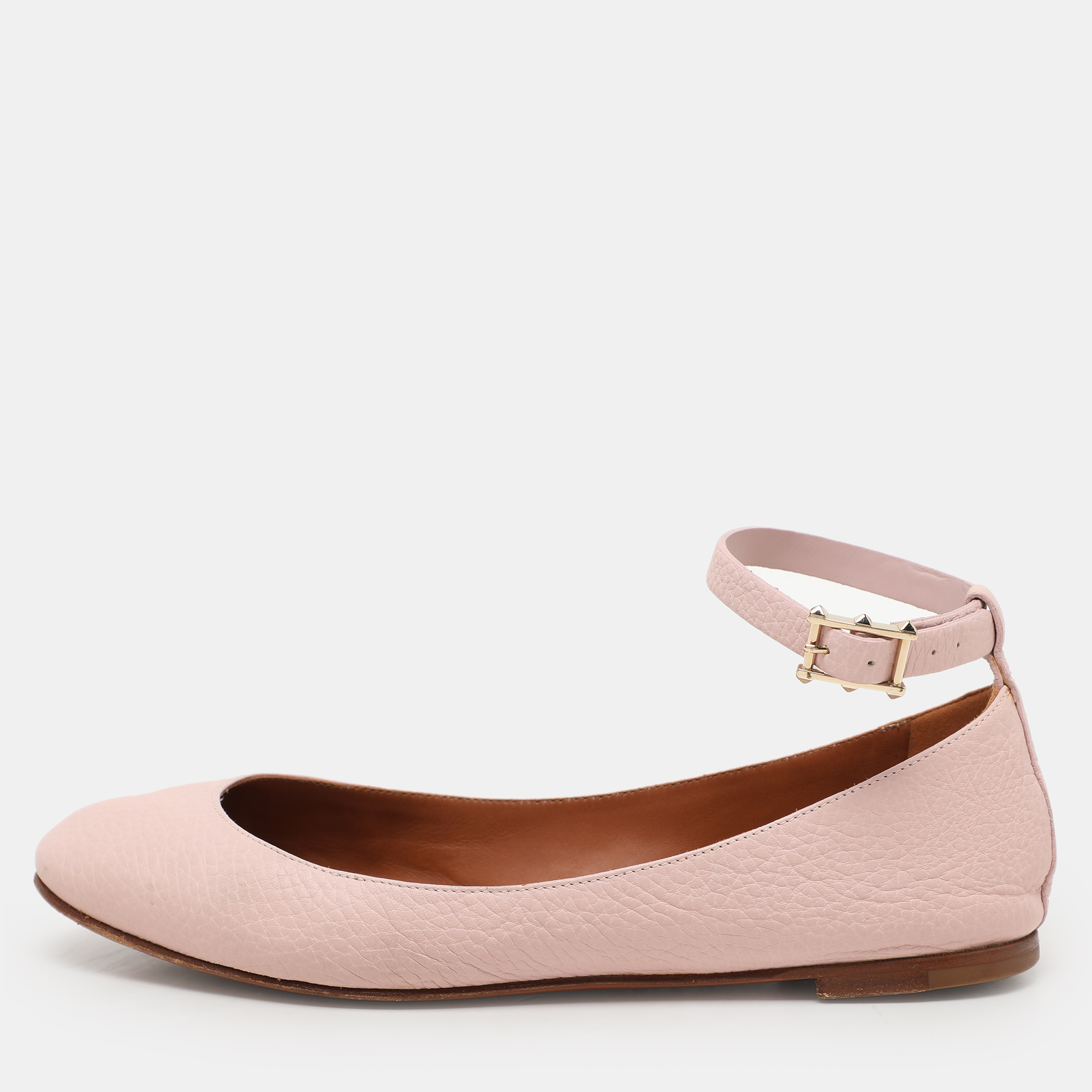 

Valentino Beige Leather Ankle Strap Ballet Flats Size