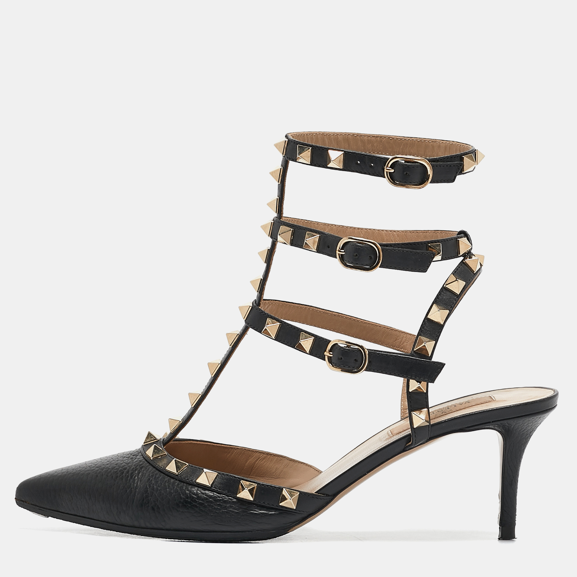 

Valentino Black Leather Rockstud Caged Pumps Size