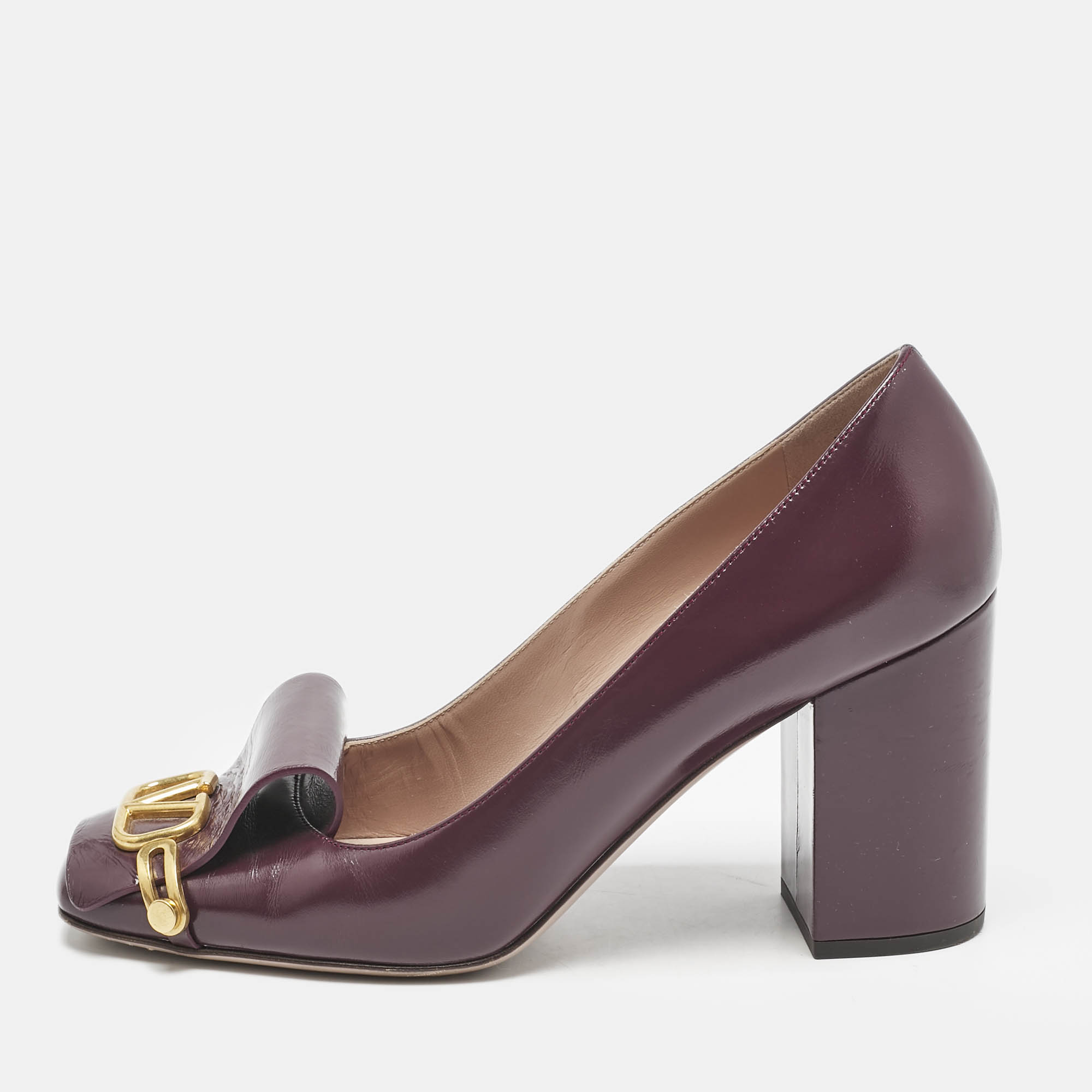 

Valentino Purple Leather VLogo Club Block Heel Pumps Size