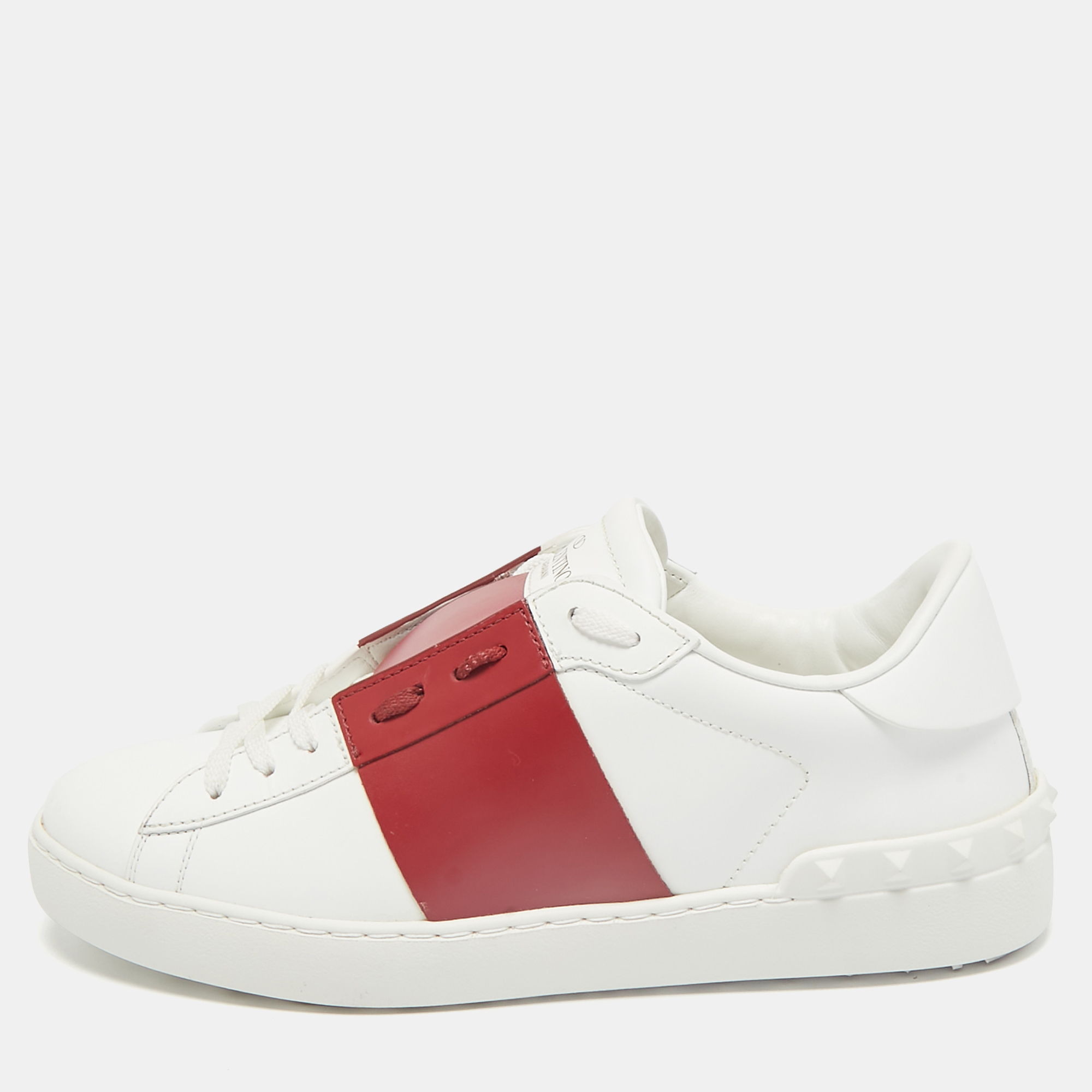 

Valentino White/Red Leather Open Sneakers Size