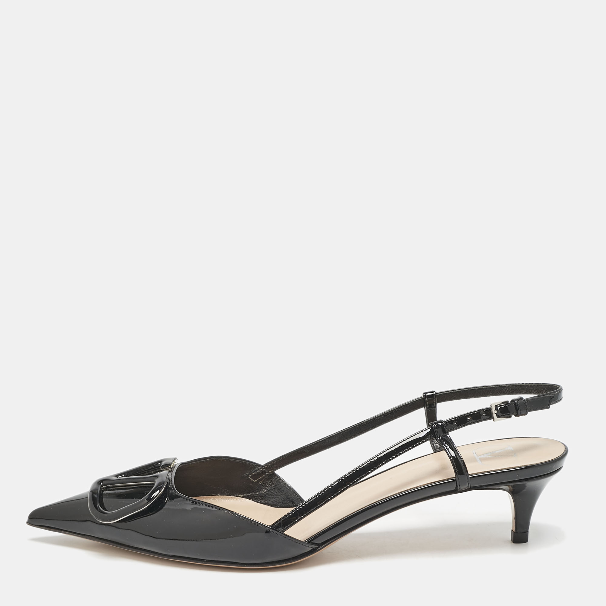 

Valentino Black Patent Leather VLogo Slingback Pumps Size