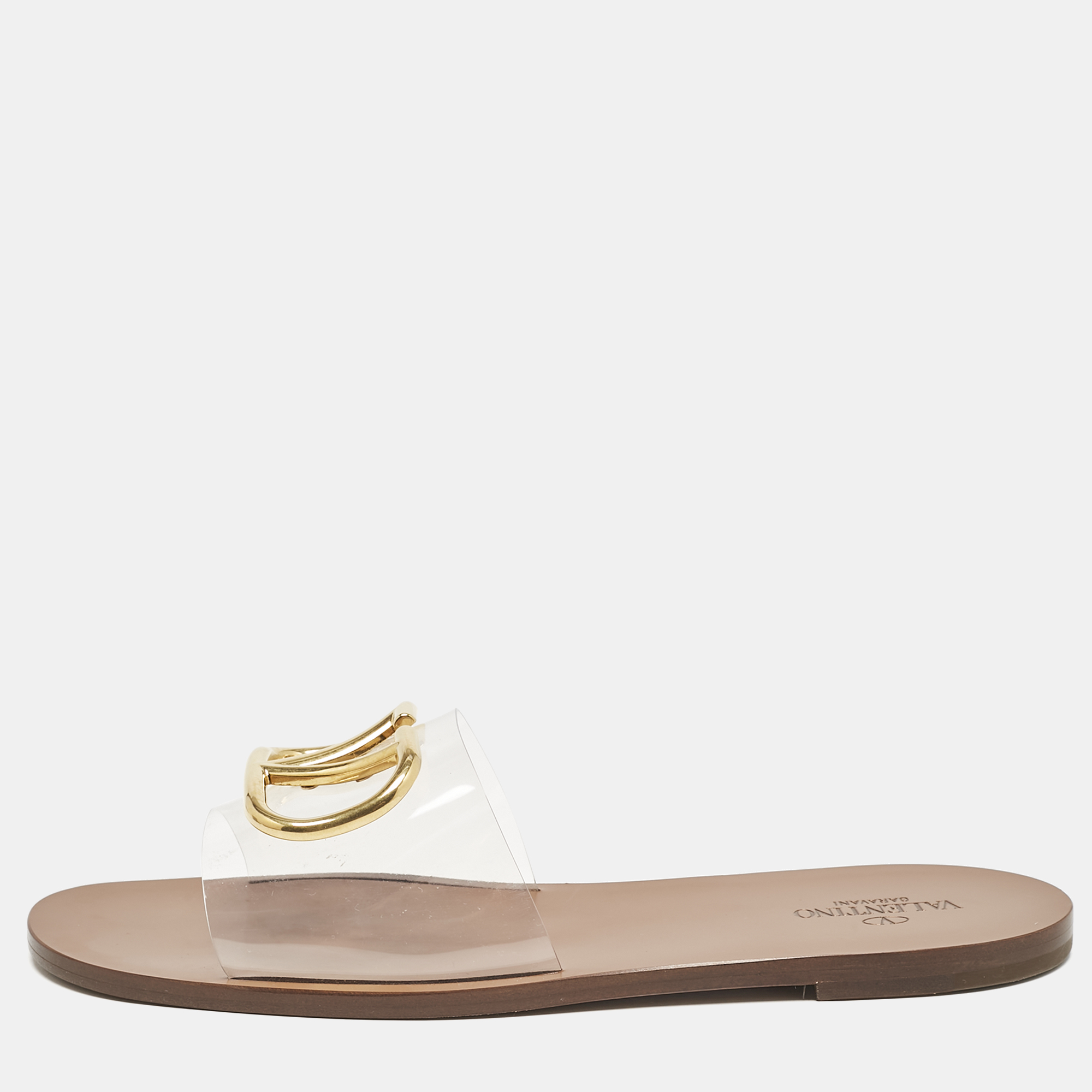 

Valentino Tranparent PVC VLogo Flat Slides Size, Transparent