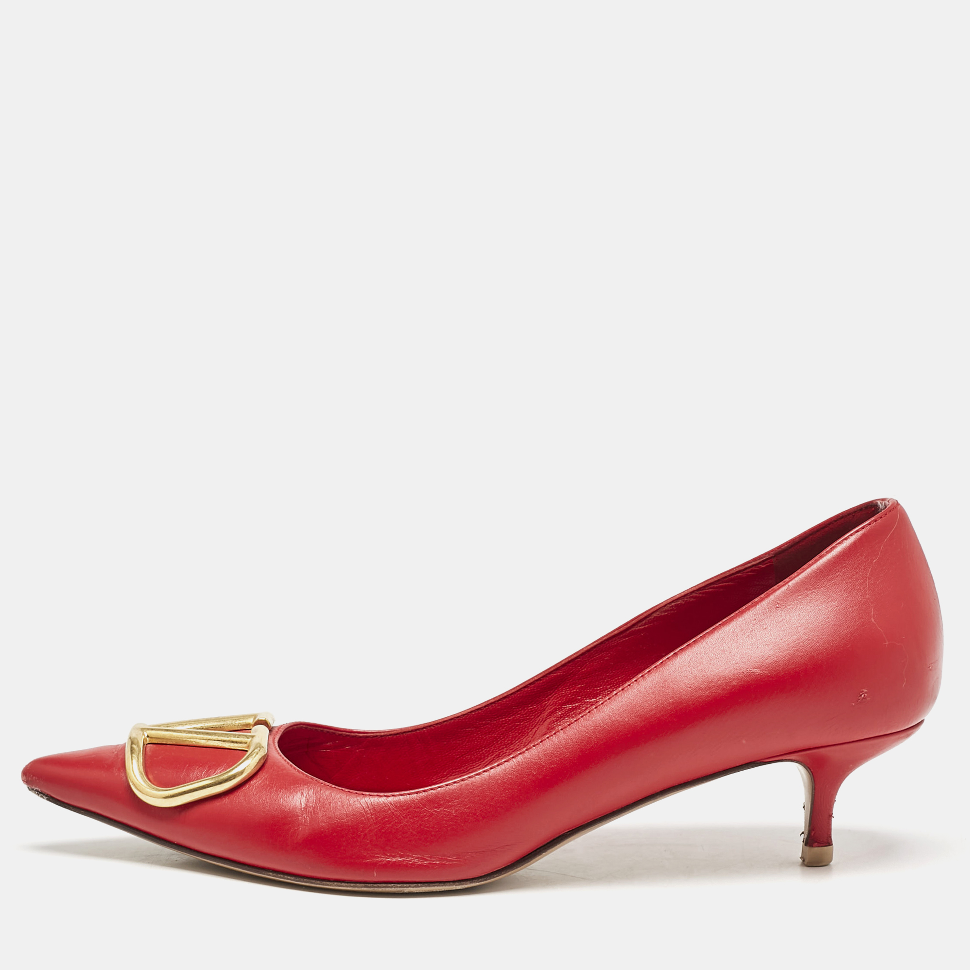 

Valentino Red Leather VLogo Pointed Toe Pumps Size