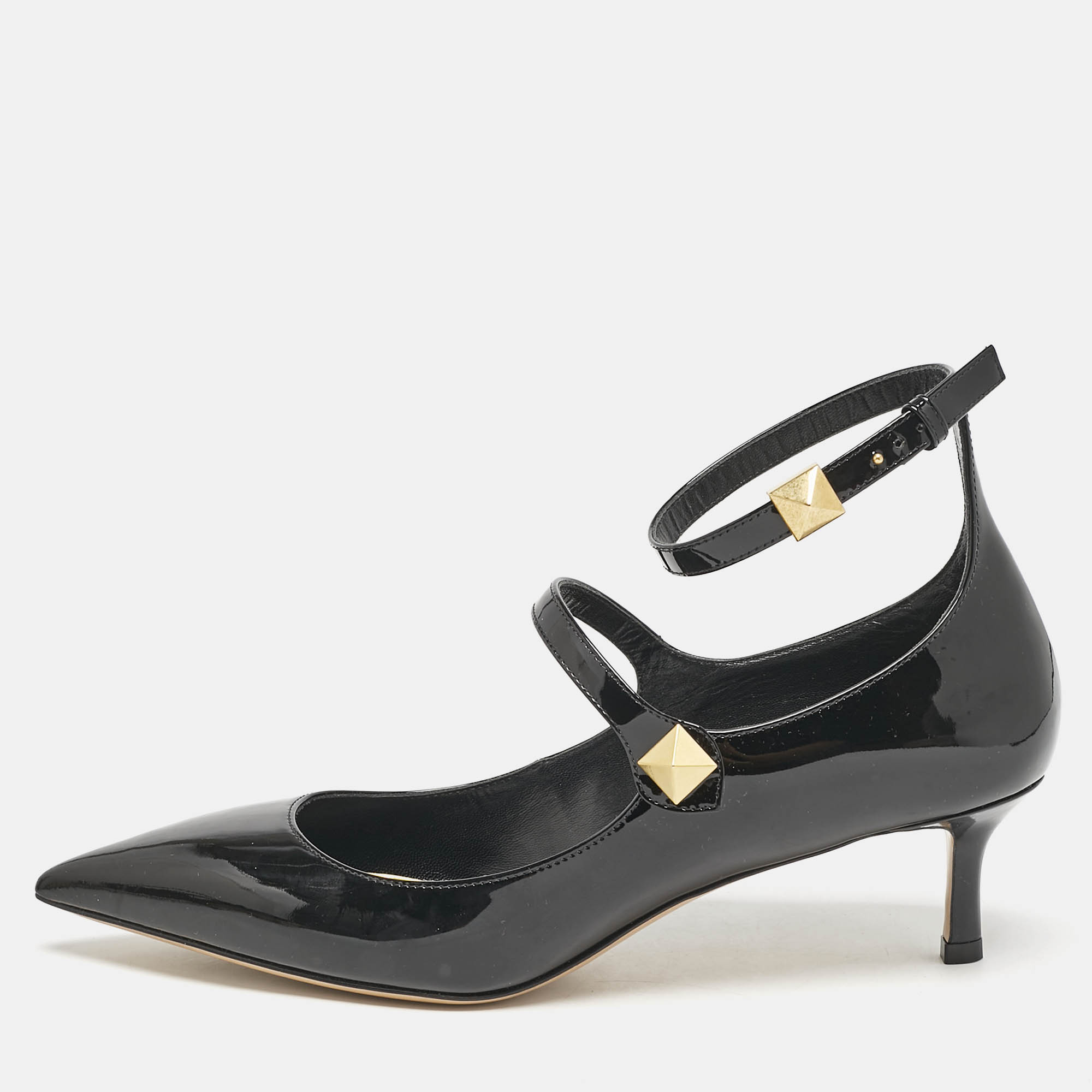 

Valentino Black Patent Leather Rockstud Ankle Strap Pointed Toe Pumps Size
