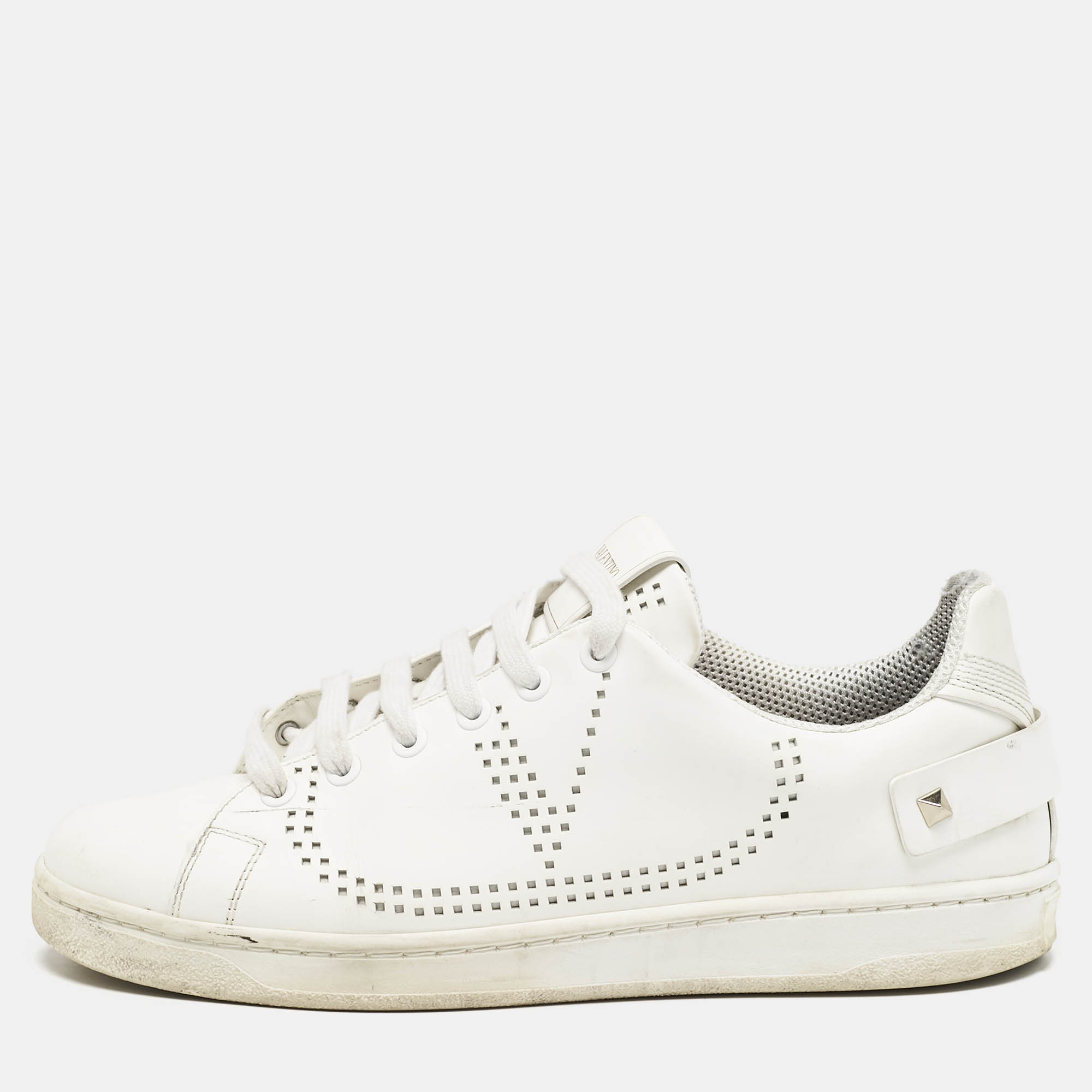 

Valentino White Leather Bianco Backnet Low Top Sneakers Size