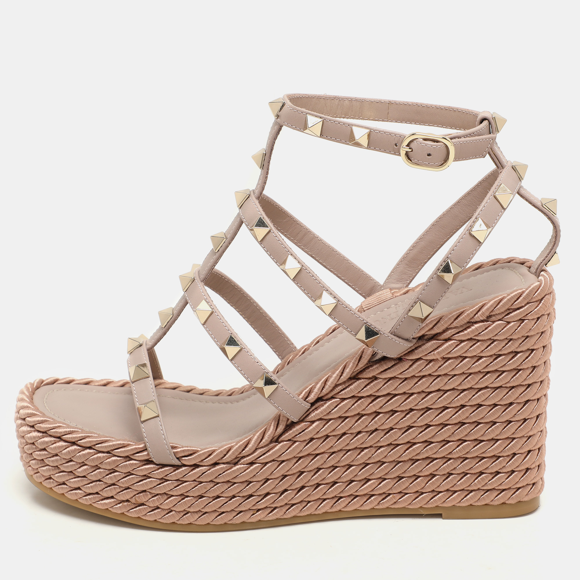 

Valentino Beige Leather Rockstud Wedge Sandals Size 37