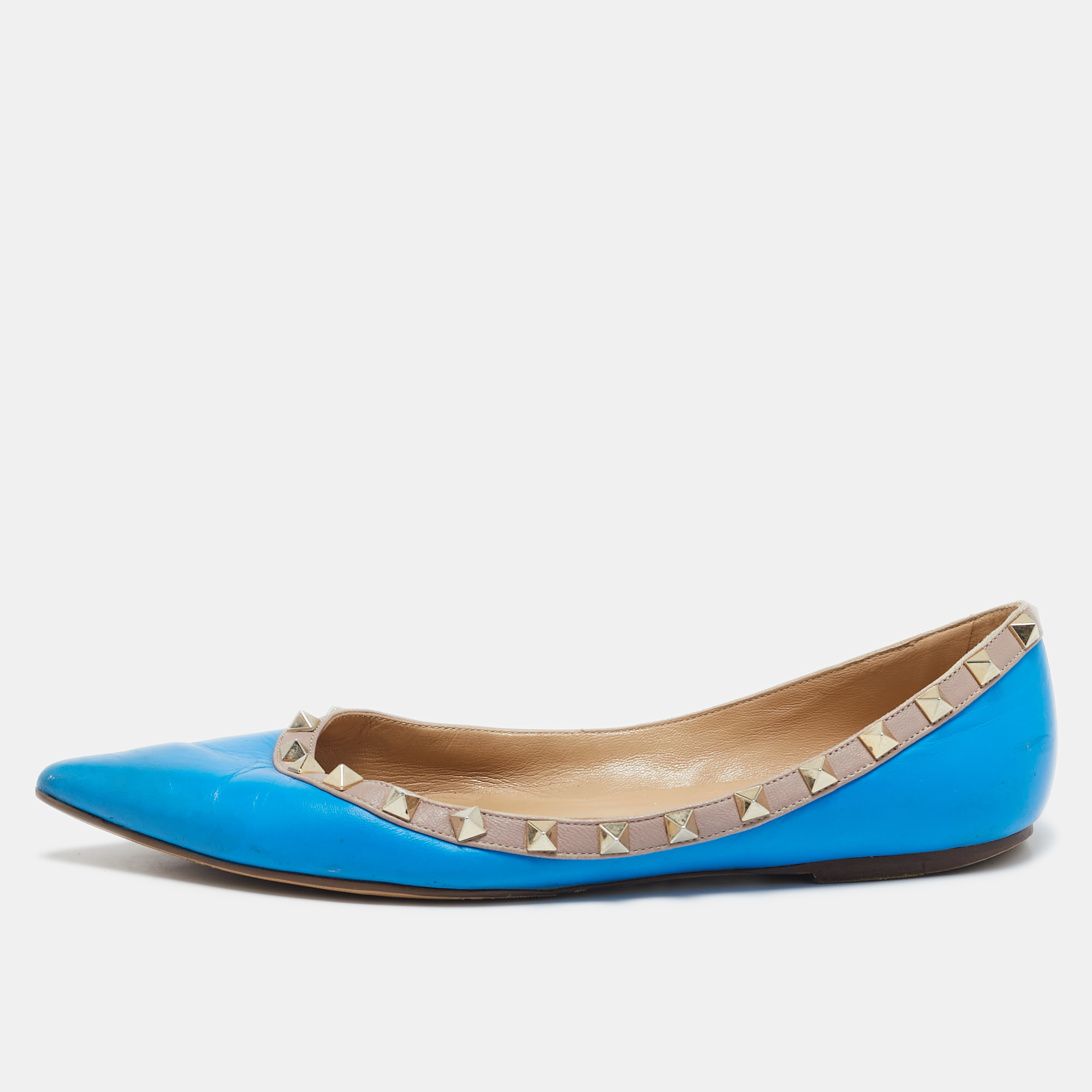 

Valentino Blue Leather Rockstud Ballet Flats Size