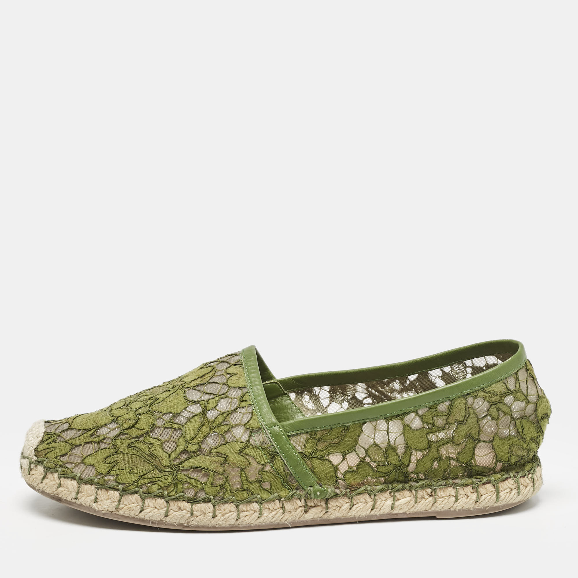 

Valentino Green Floral Lace and Mesh Espadrille Flats Size