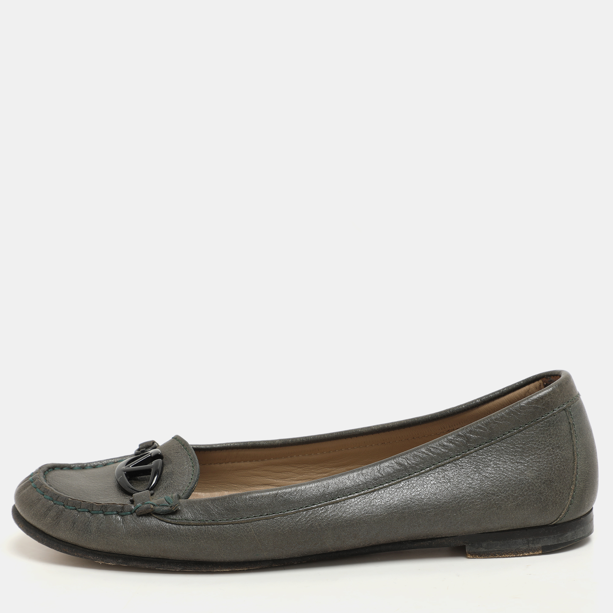 

Valentino Green Leather Vlogo Loafers Size