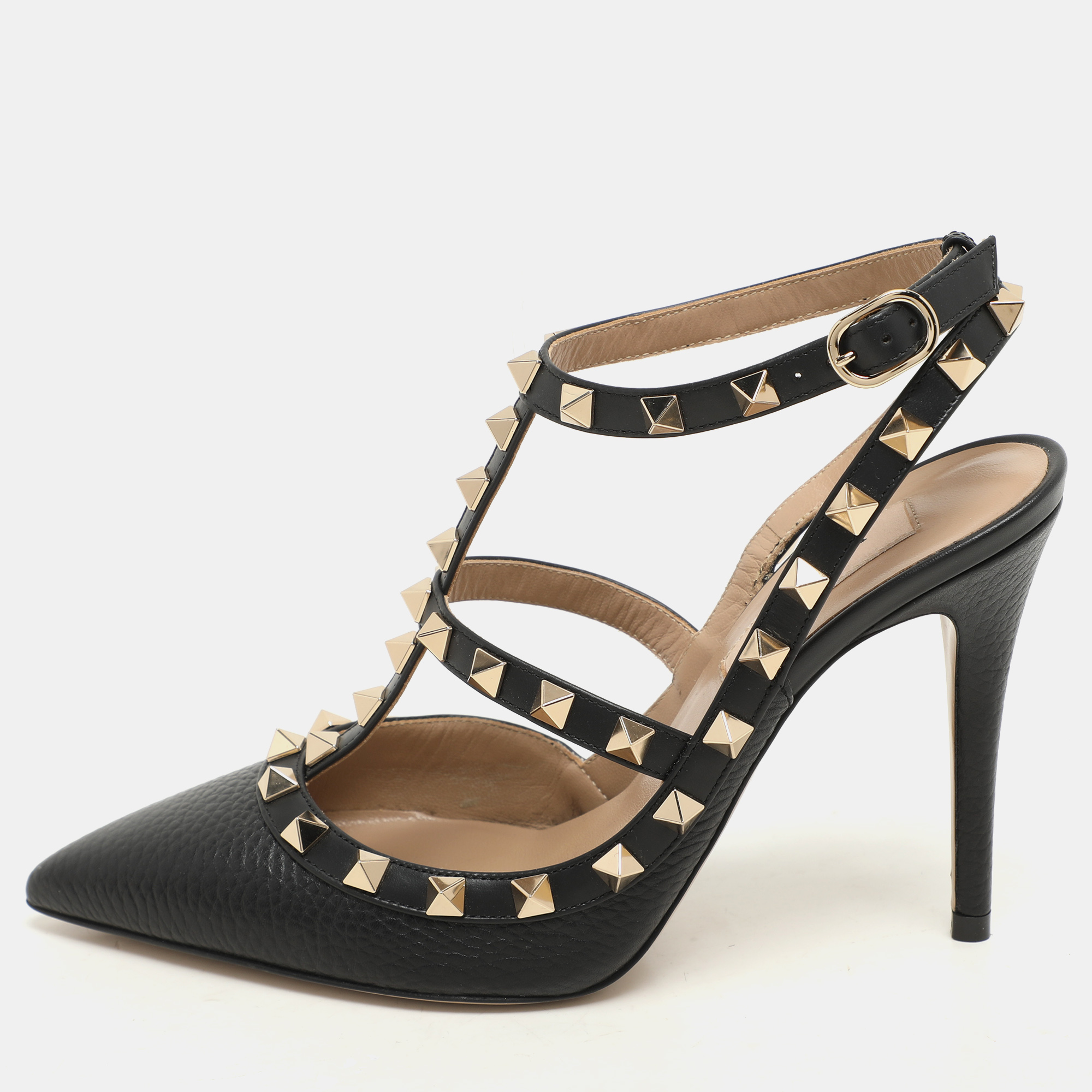 

Valentino Black Leather Rockstud Caged Pumps Size