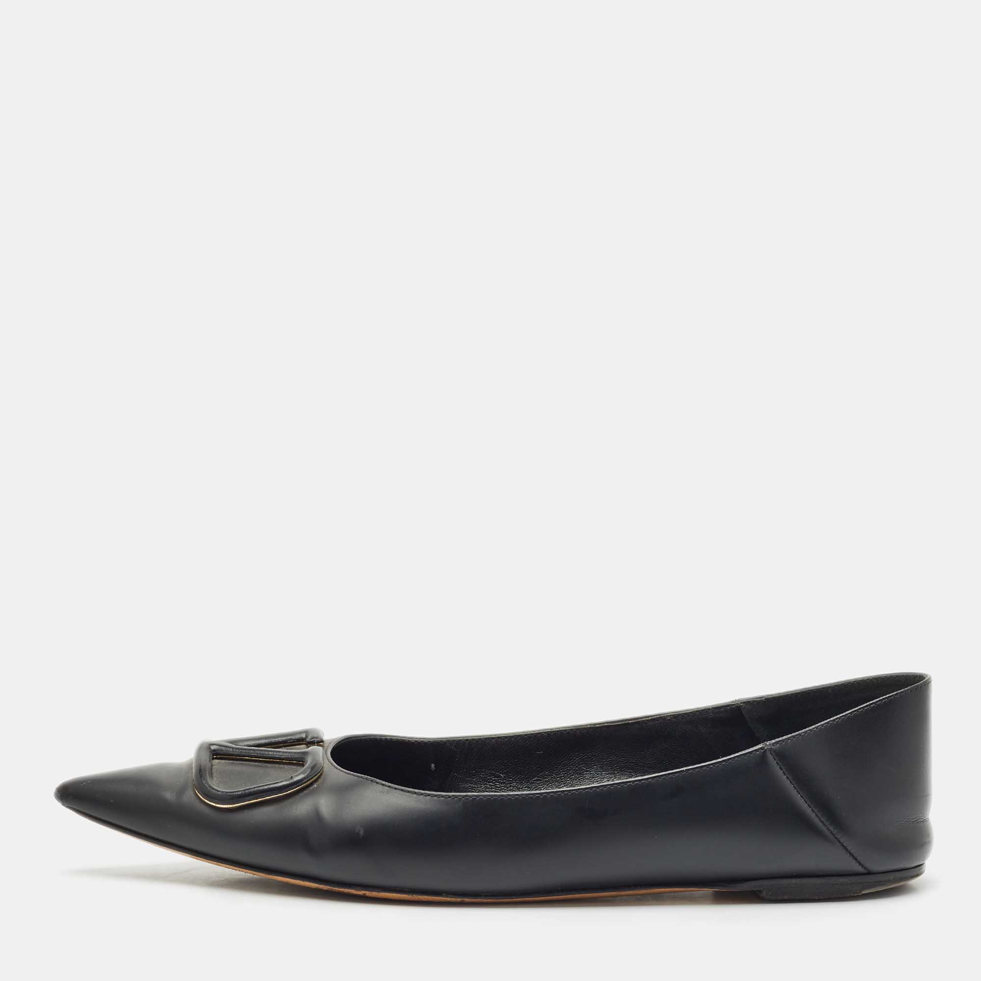 

Valentino Black Leather VLogo Pointed Toe Ballet Flats Size