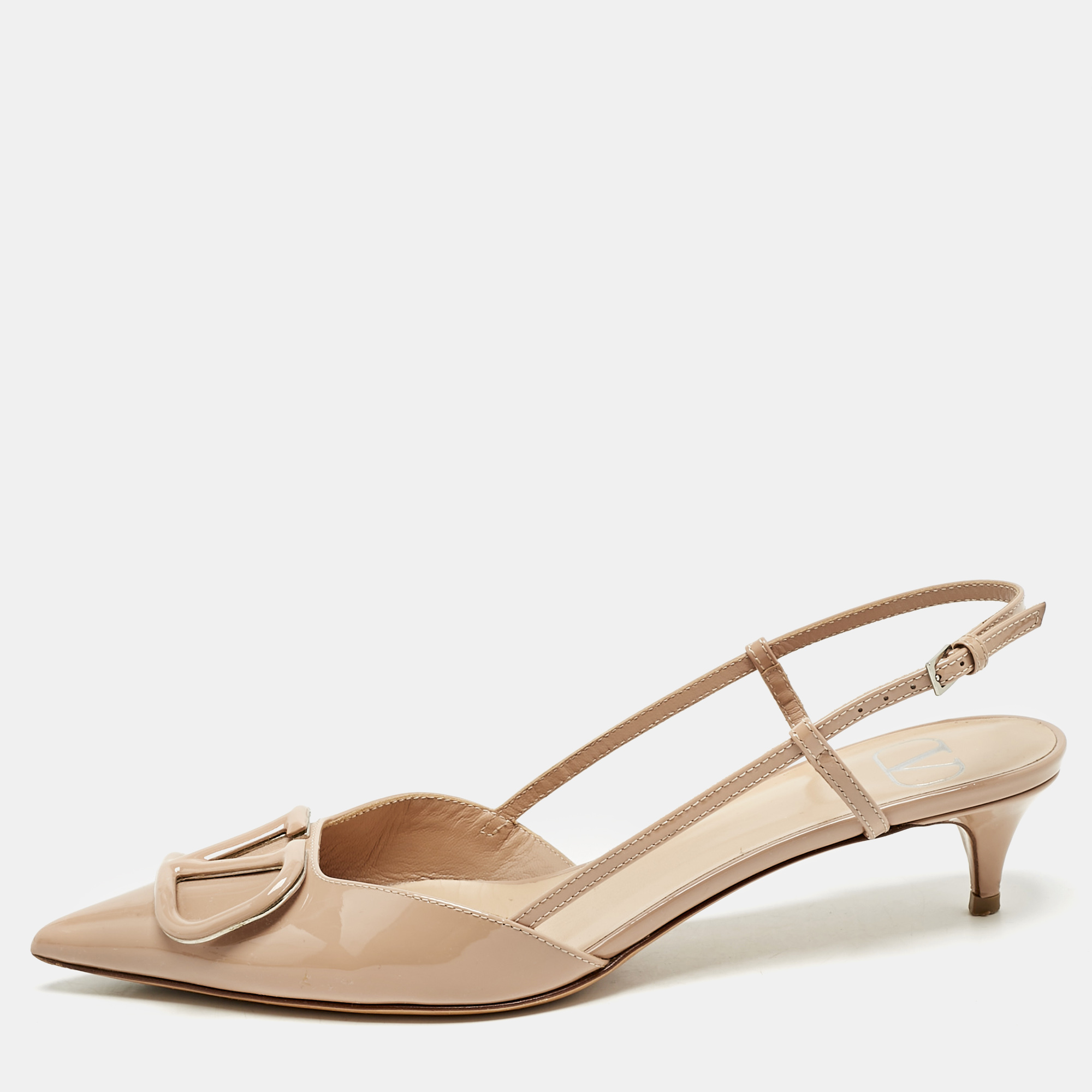 

Valentino Beige Patent Leather VLogo Slingback Pumps Size