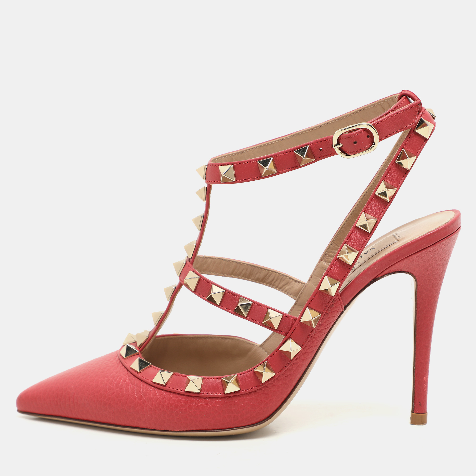 

Valentino Red Leather Rockstud Ankle Strap Pumps Size