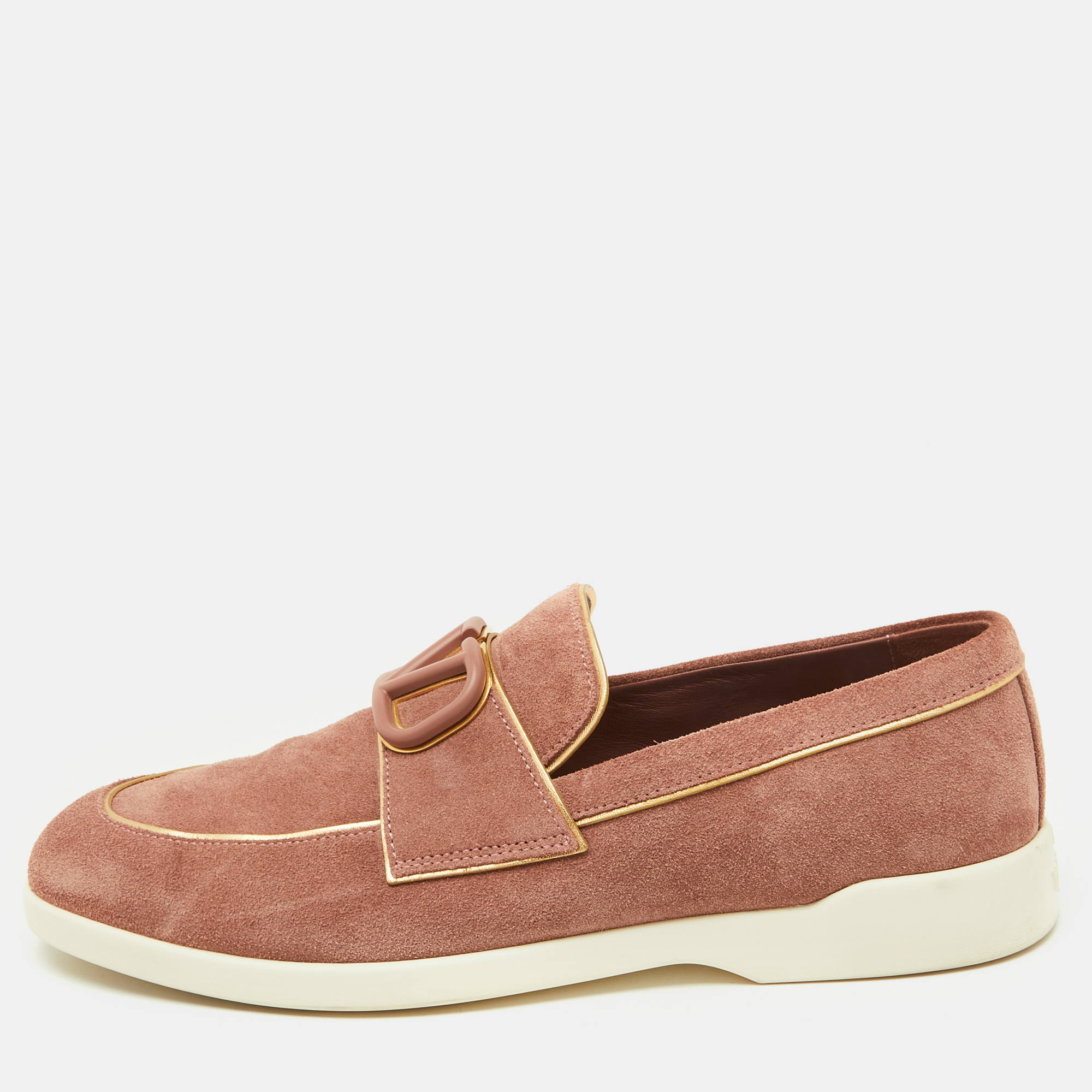 

Valentino Dusty Pink Suede Vlogo Leisure Flows Slip On Loafers Size