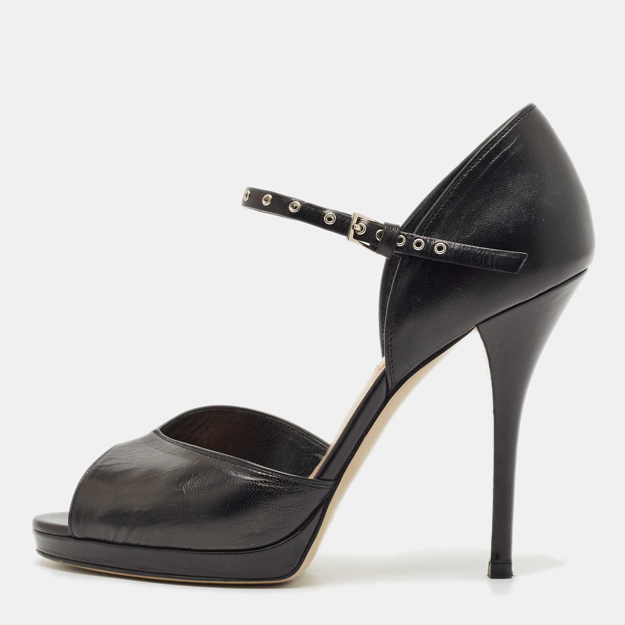 

Valentino Black Leather Peep Toe Ankle Strap Sandals Size