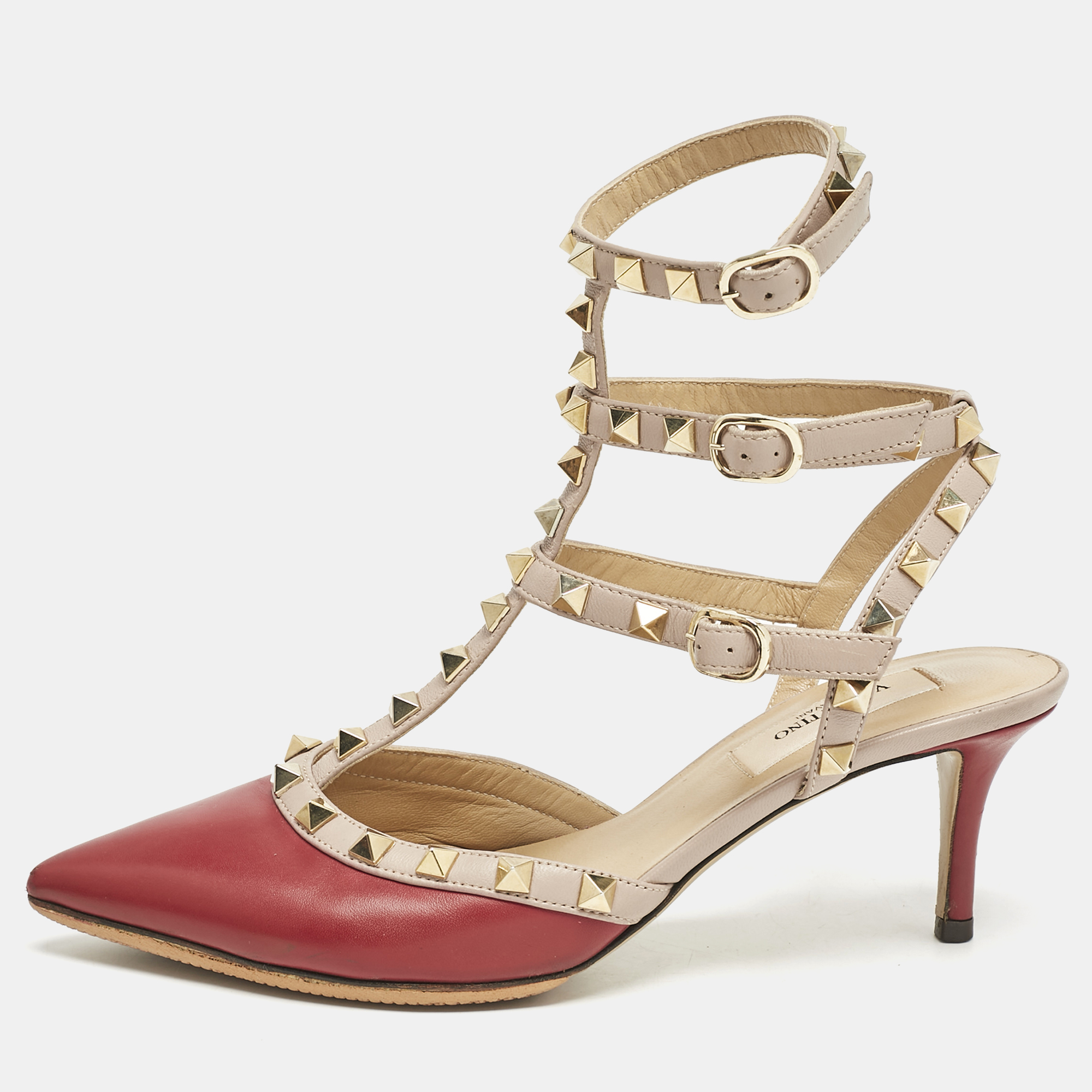 

Valentino Beige/Red Leather Rockstud Pumps Size