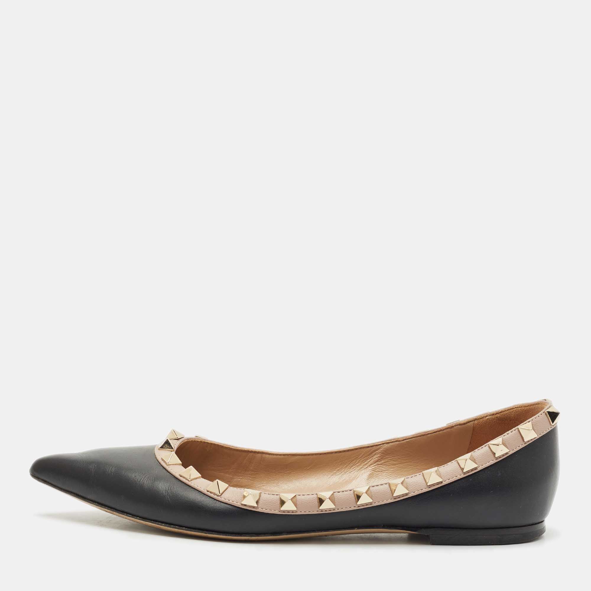 

Valentino Black/Beige Leather Rockstud Ballet Flats Size