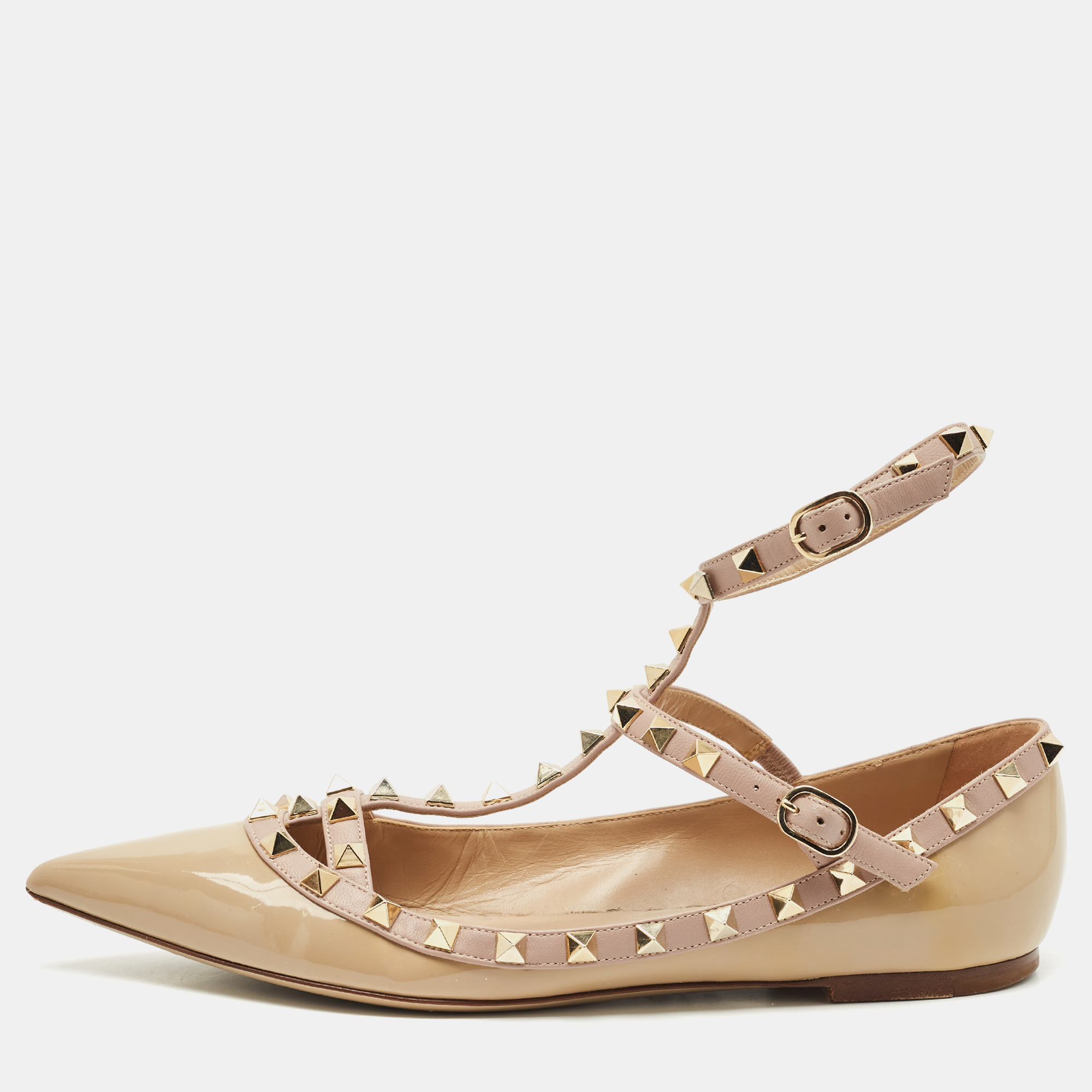 

Valentino Beige Patent Leather Rockstud Caged Ballet Flats Size