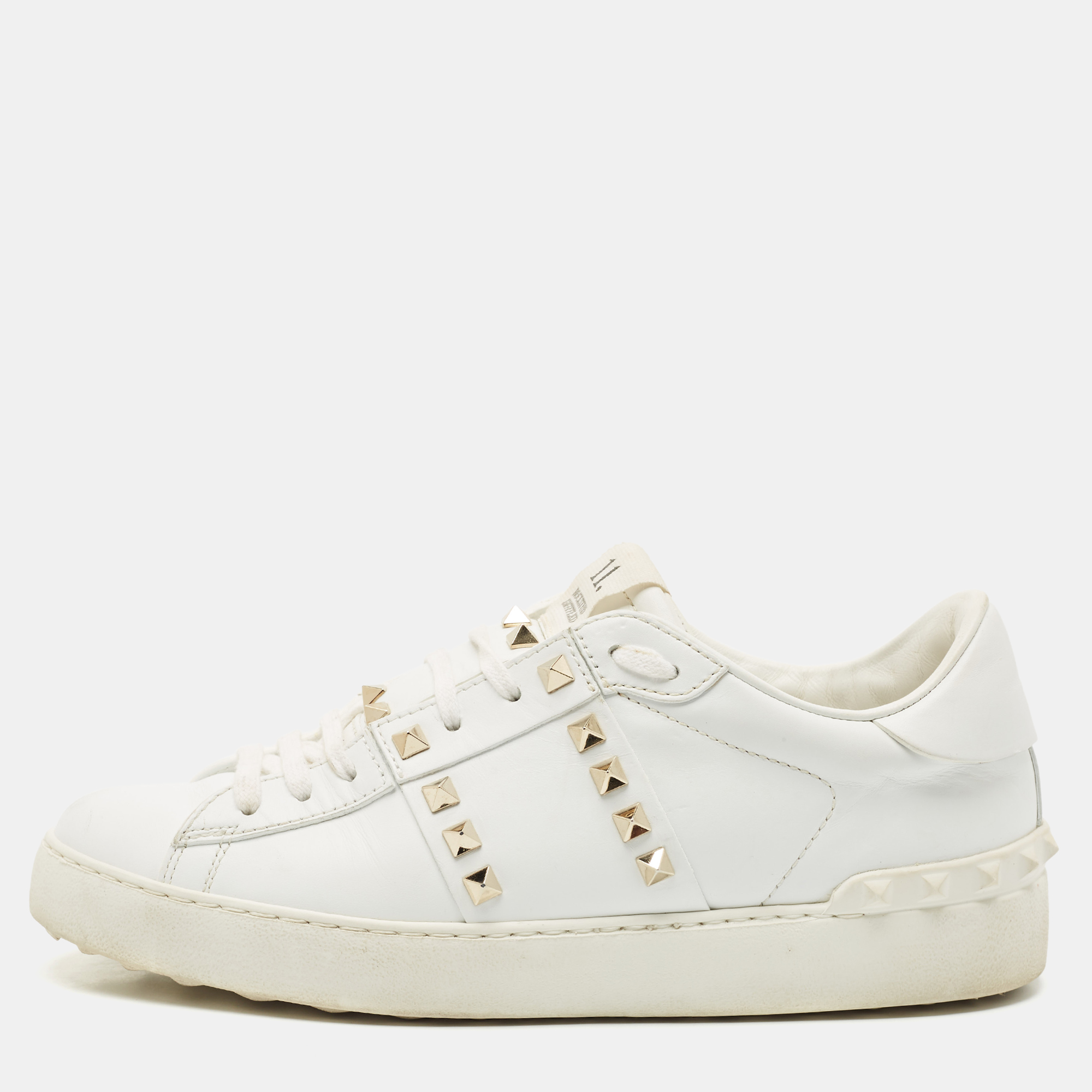 

Valentino White Leather Rockstud Untitled Low Top Sneakers Size