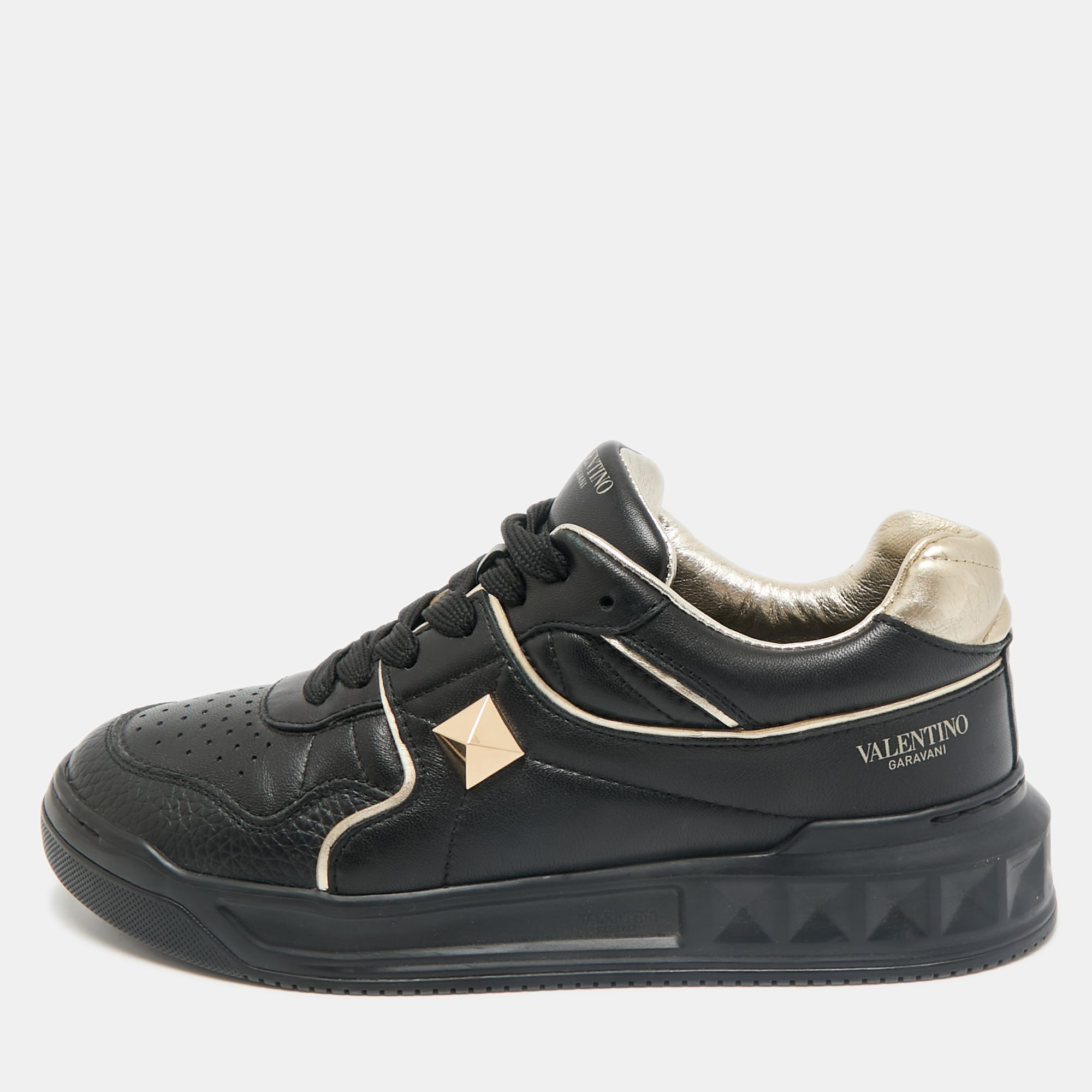 

Valentino Black Leather One Stud Sneakers Size