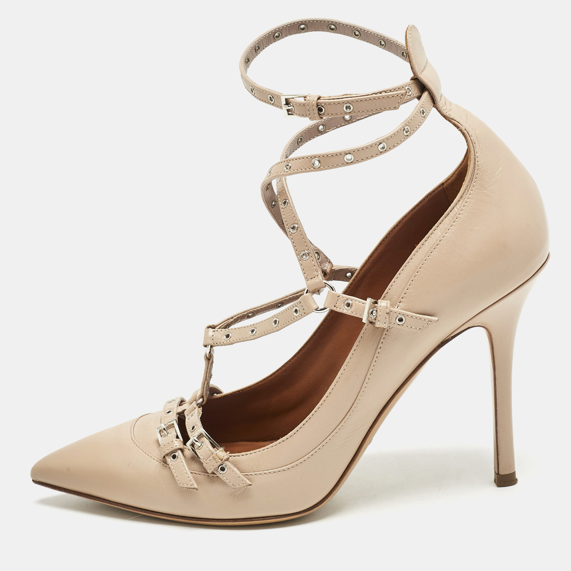 

Valentino Beige Leather Love Latch Ankle Strap Pumps Size
