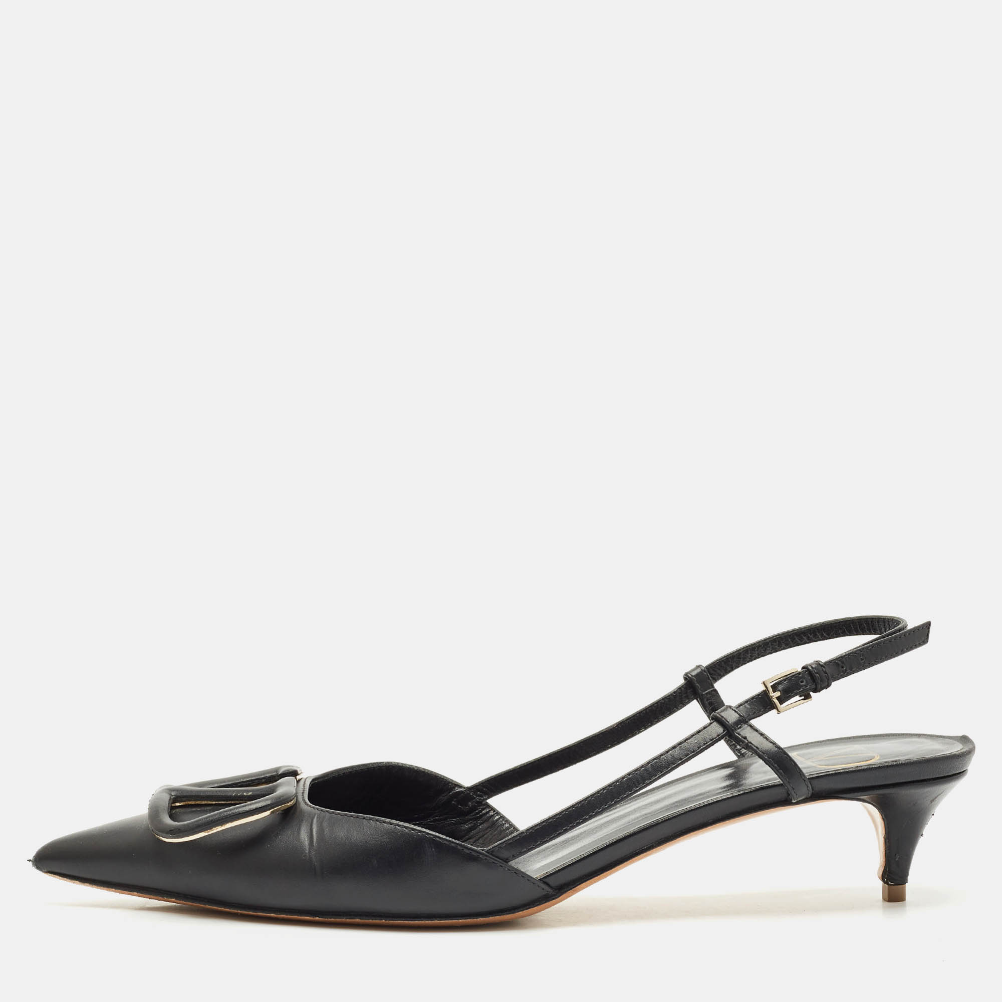 

Valentino Black Leather VLogo Slingback Pumps Size