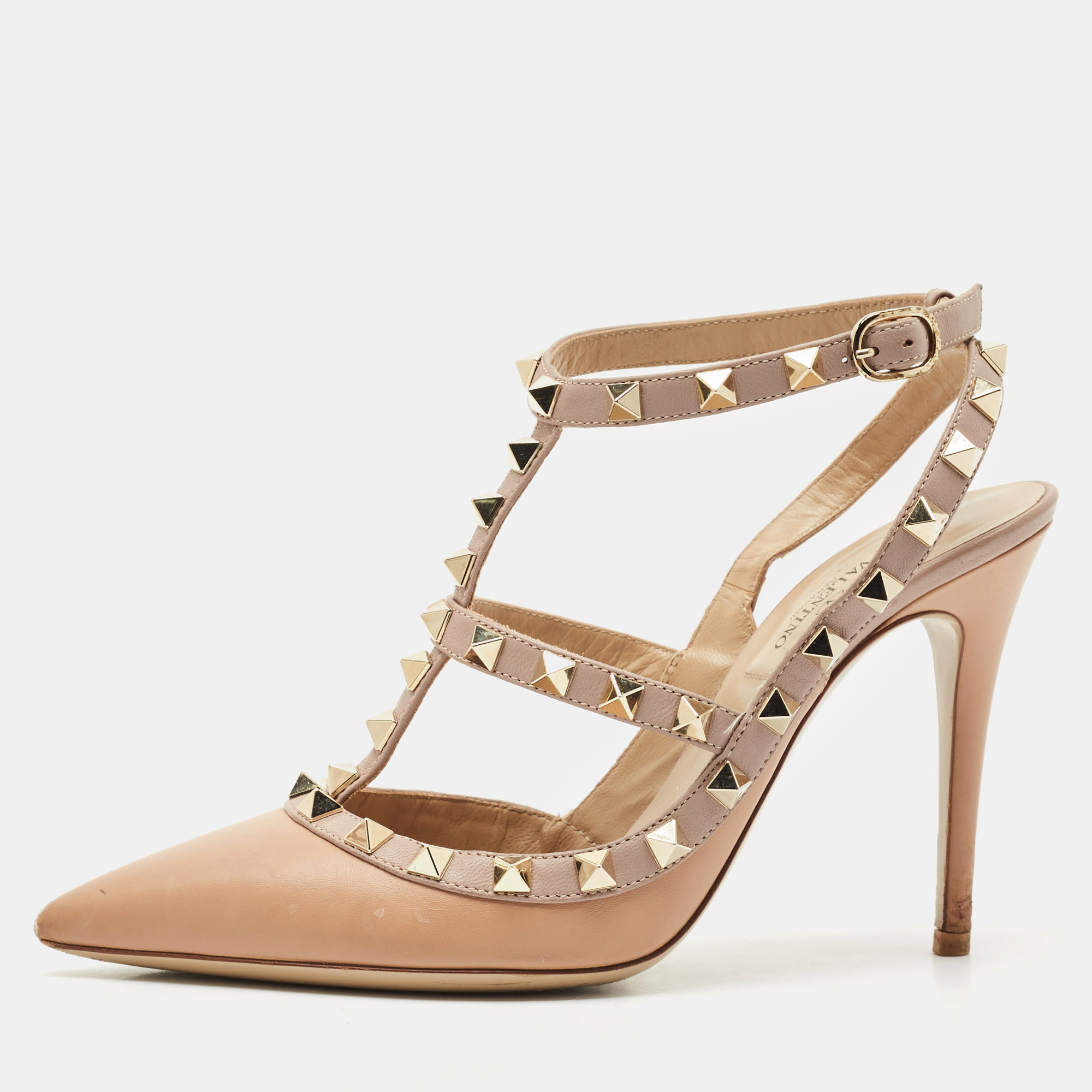 

Valentino Beige Leather Rockstud Cage Pumps Size