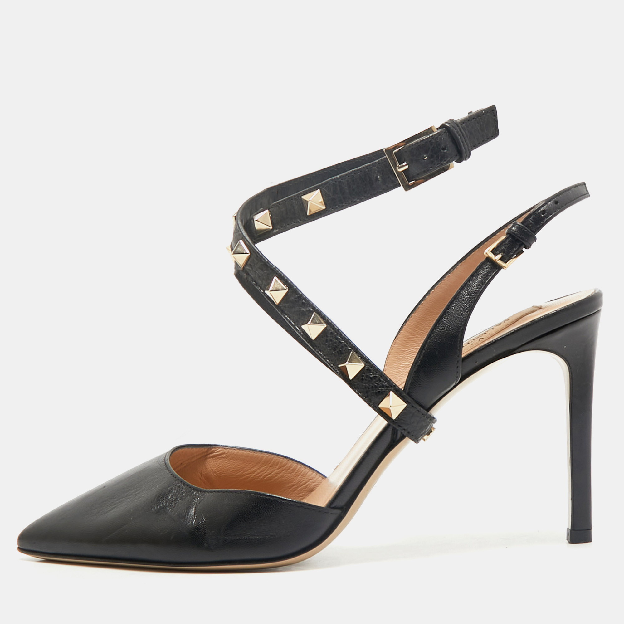 

Valentino Black Leather Rockstud Slingback Pumps Size